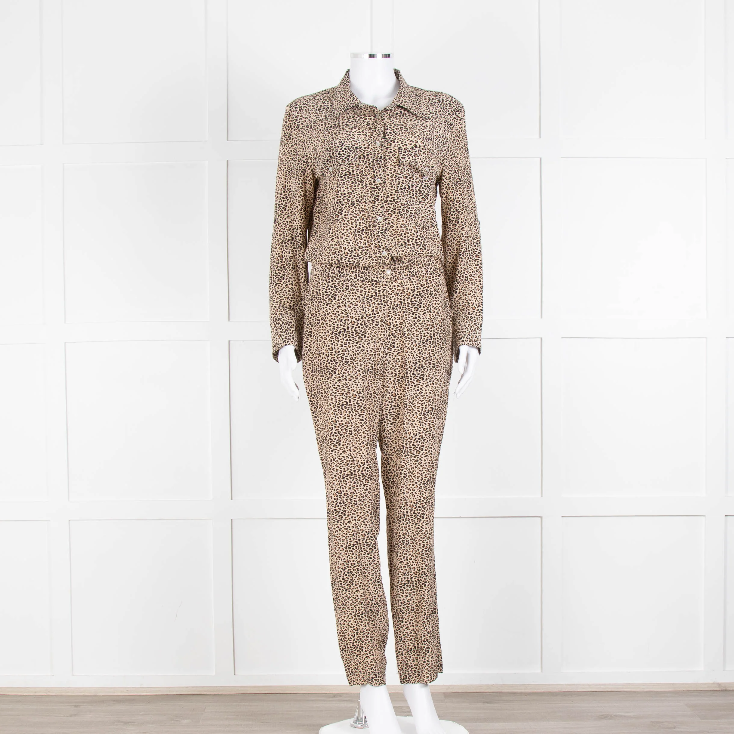 Zadig & Voltaire Preloved Beige Animal Print Long Sleeve Jumpsuit