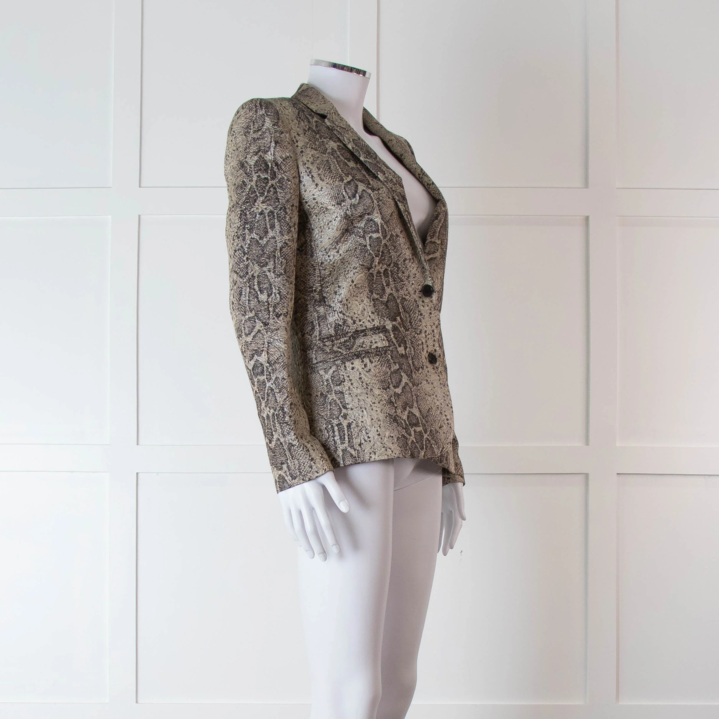 Zadig & Voltaire Beige Brown Silver Snake Print Jacquard Blazer Jacket - Image 2