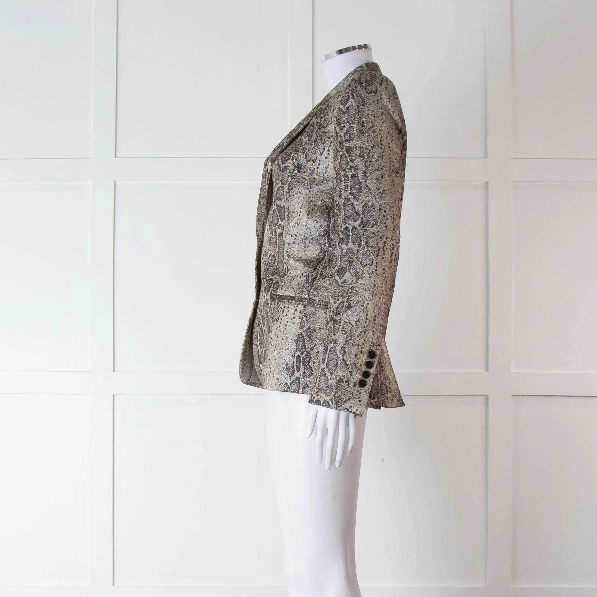 Zadig & Voltaire Beige Brown Silver Snake Print Jacquard Blazer Jacket - Image 7