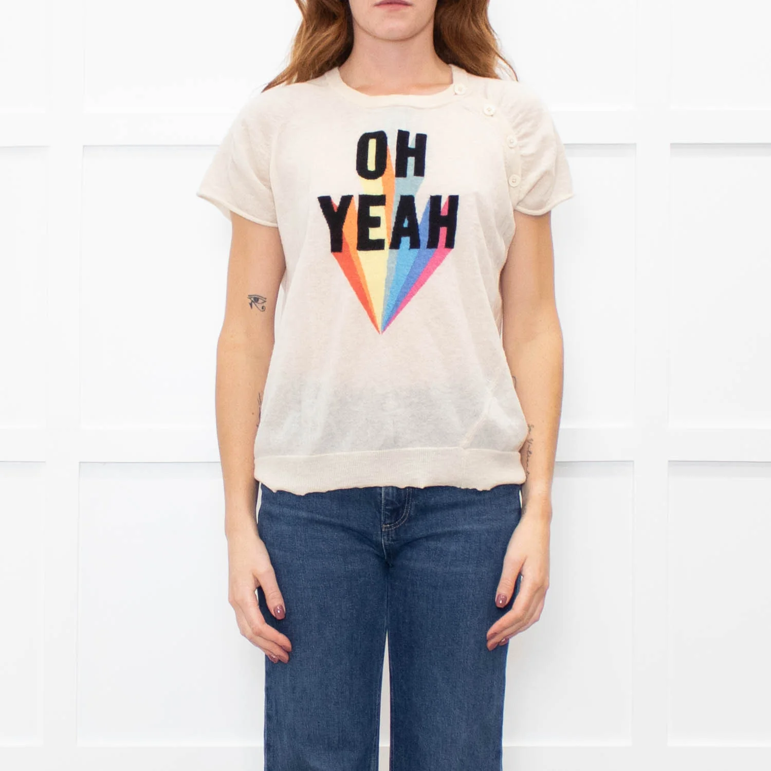 Zadig & Voltaire Preloved  Beige Slogan Cashmere Blend Short Sleeve Top - Image 2
