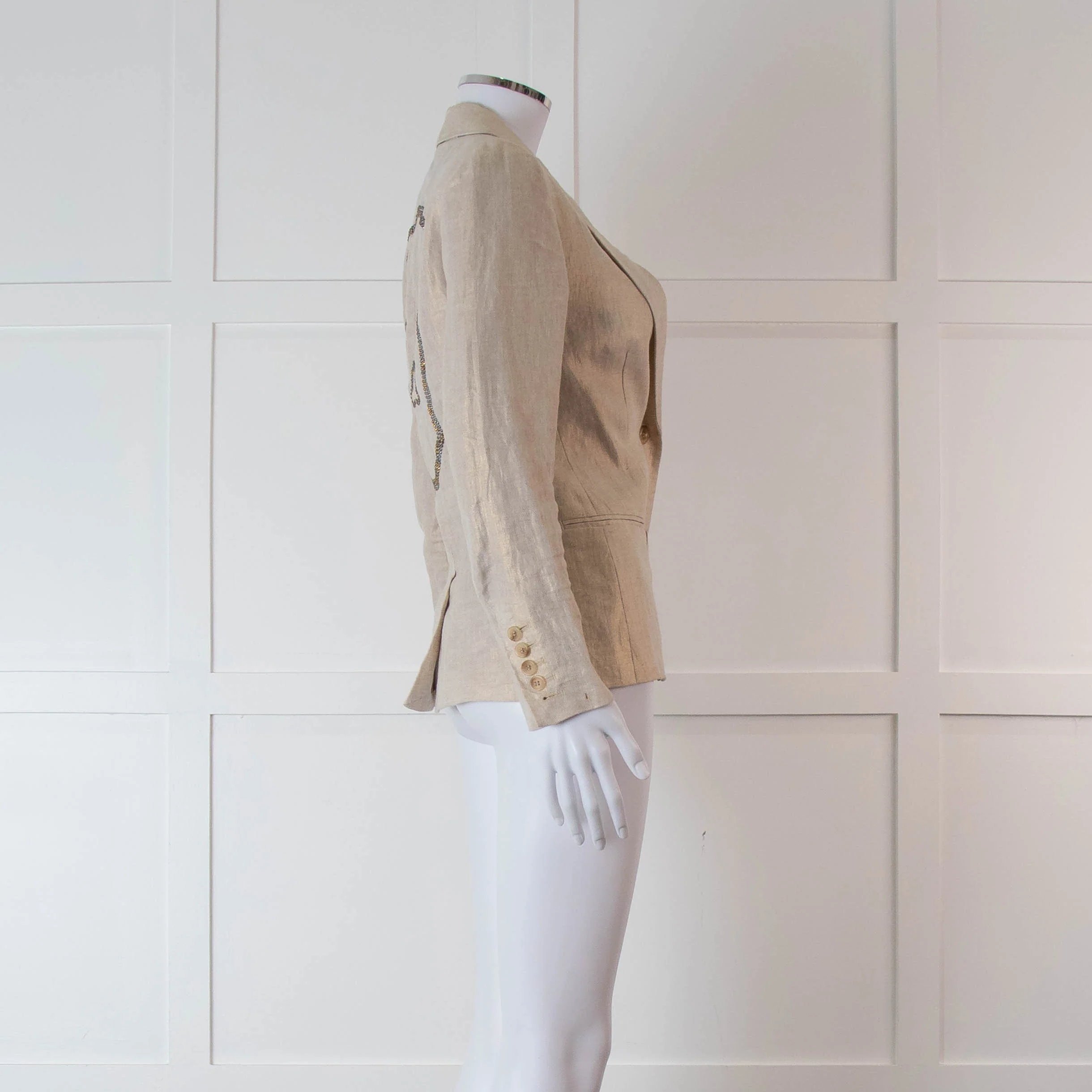 Zadig & Voltaire Preloved Beige Gold Linen Diamante Skull Blazer Jacket - Image 3