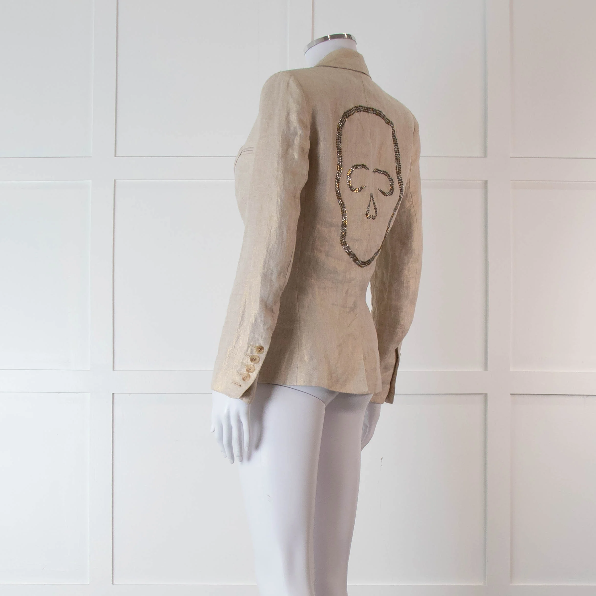 Zadig & Voltaire Preloved Beige Gold Linen Diamante Skull Blazer Jacket - Image 6