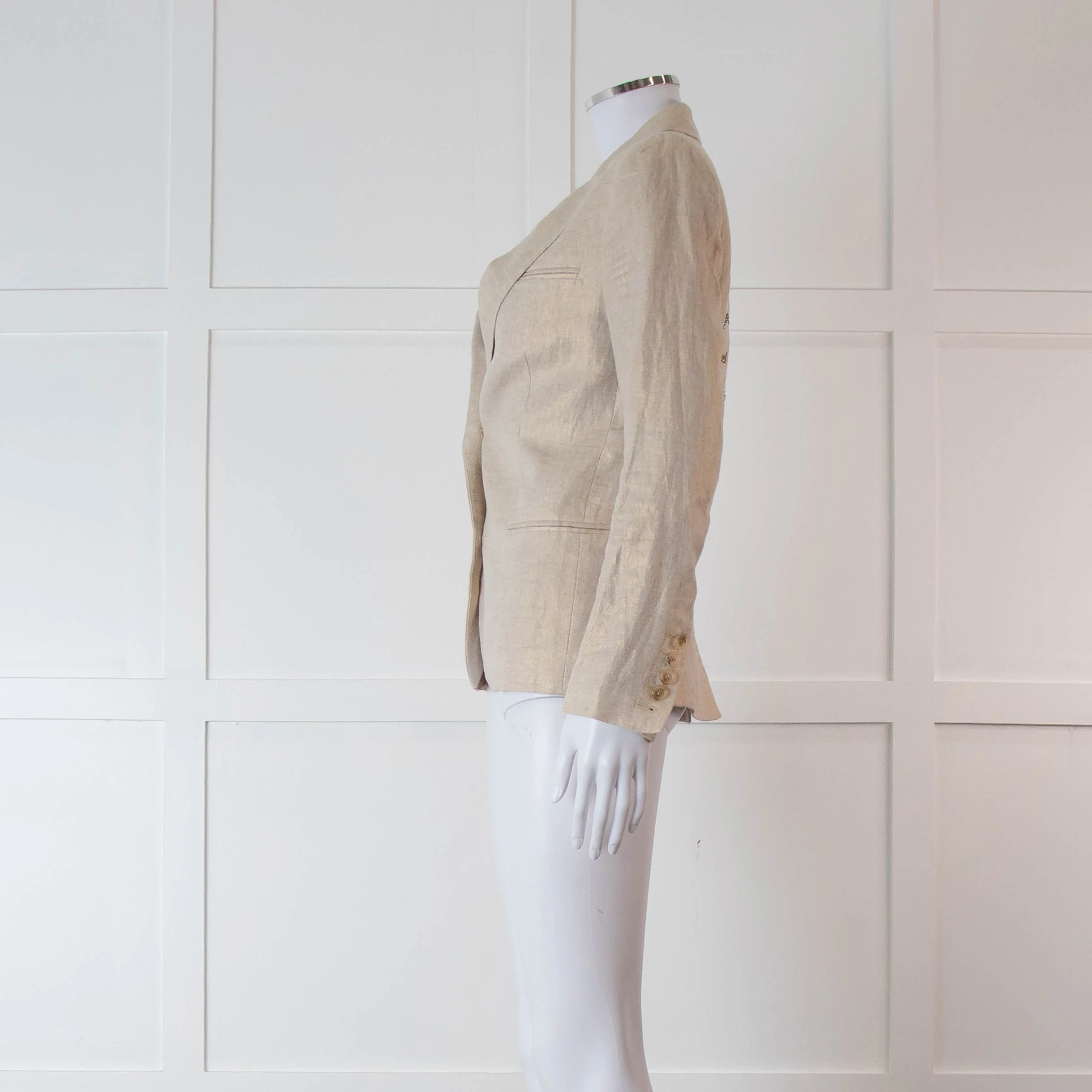 Zadig & Voltaire Preloved Beige Gold Linen Diamante Skull Blazer Jacket - Image 7