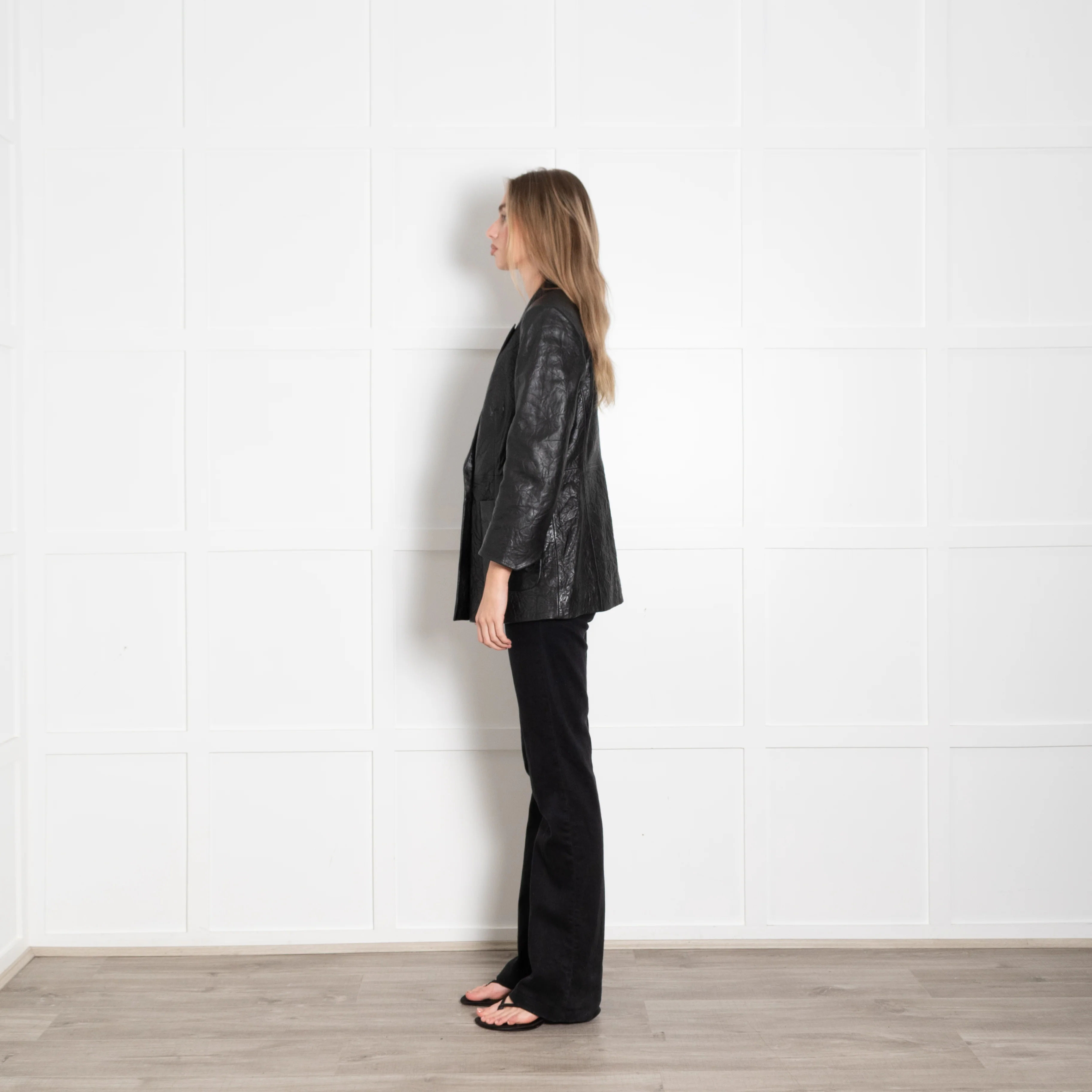 Zadig & Voltaire Black Crinkled Leather Blazer Jacket - Image 4