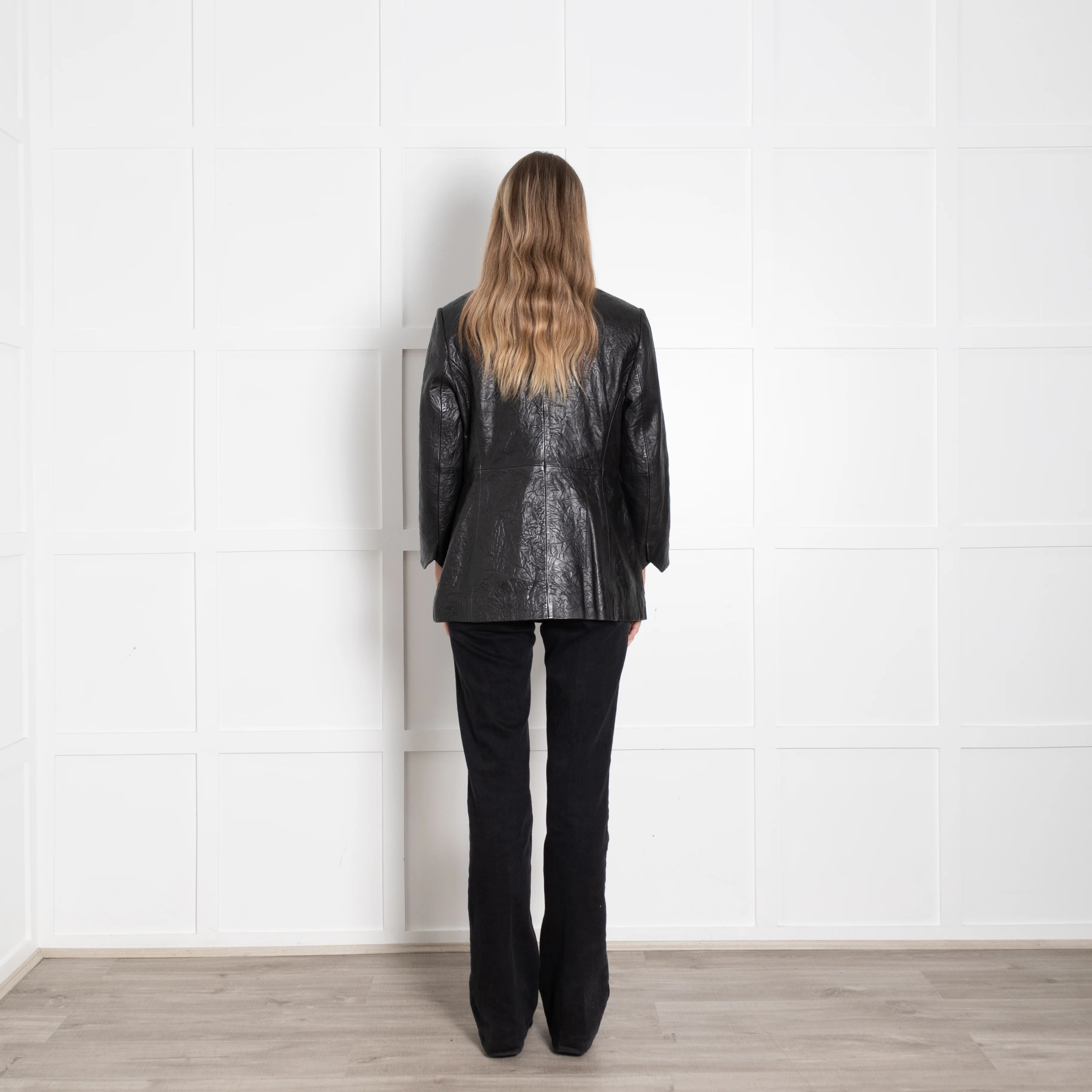 Zadig & Voltaire Black Crinkled Leather Blazer Jacket - Image 5