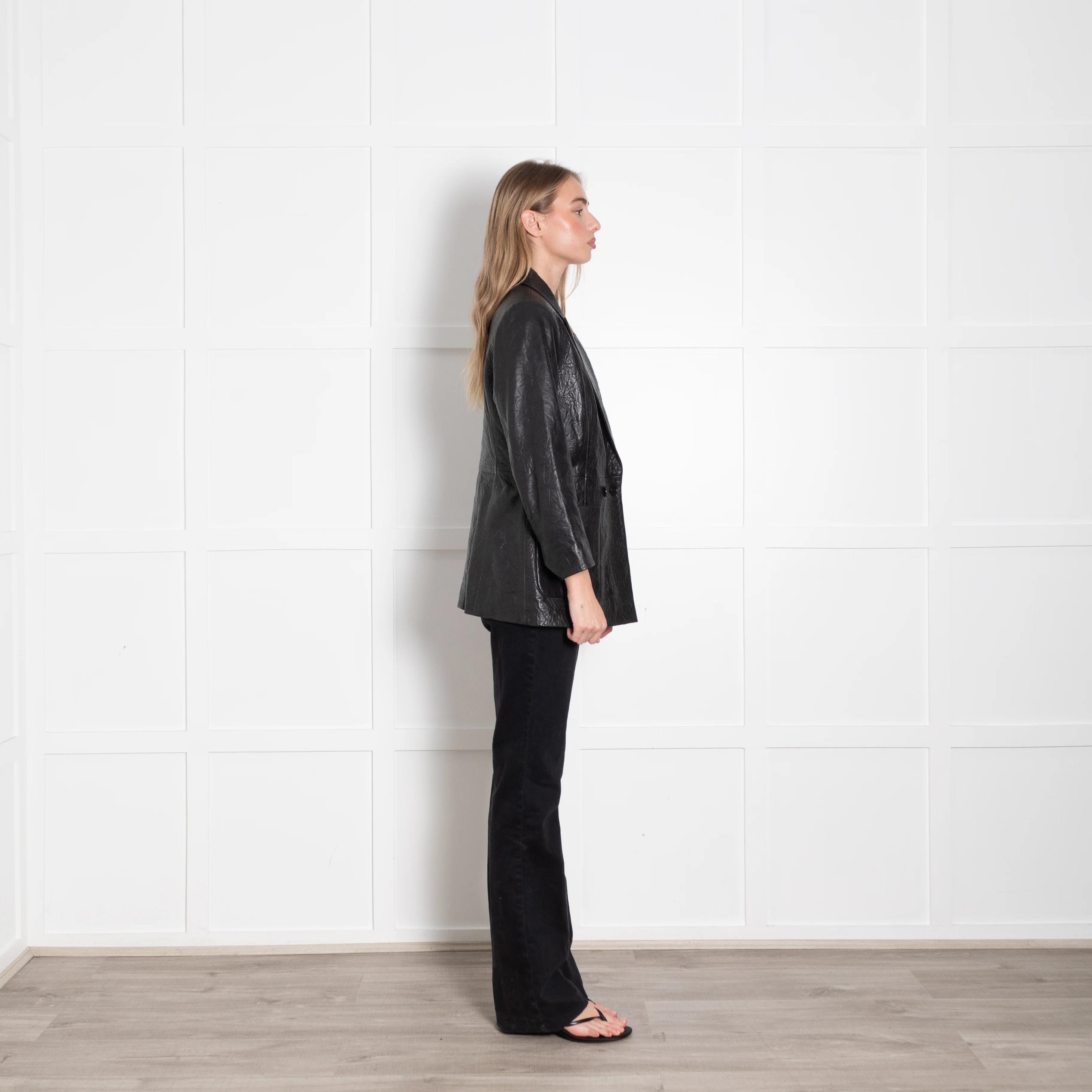 Zadig & Voltaire Black Crinkled Leather Blazer Jacket - Image 6