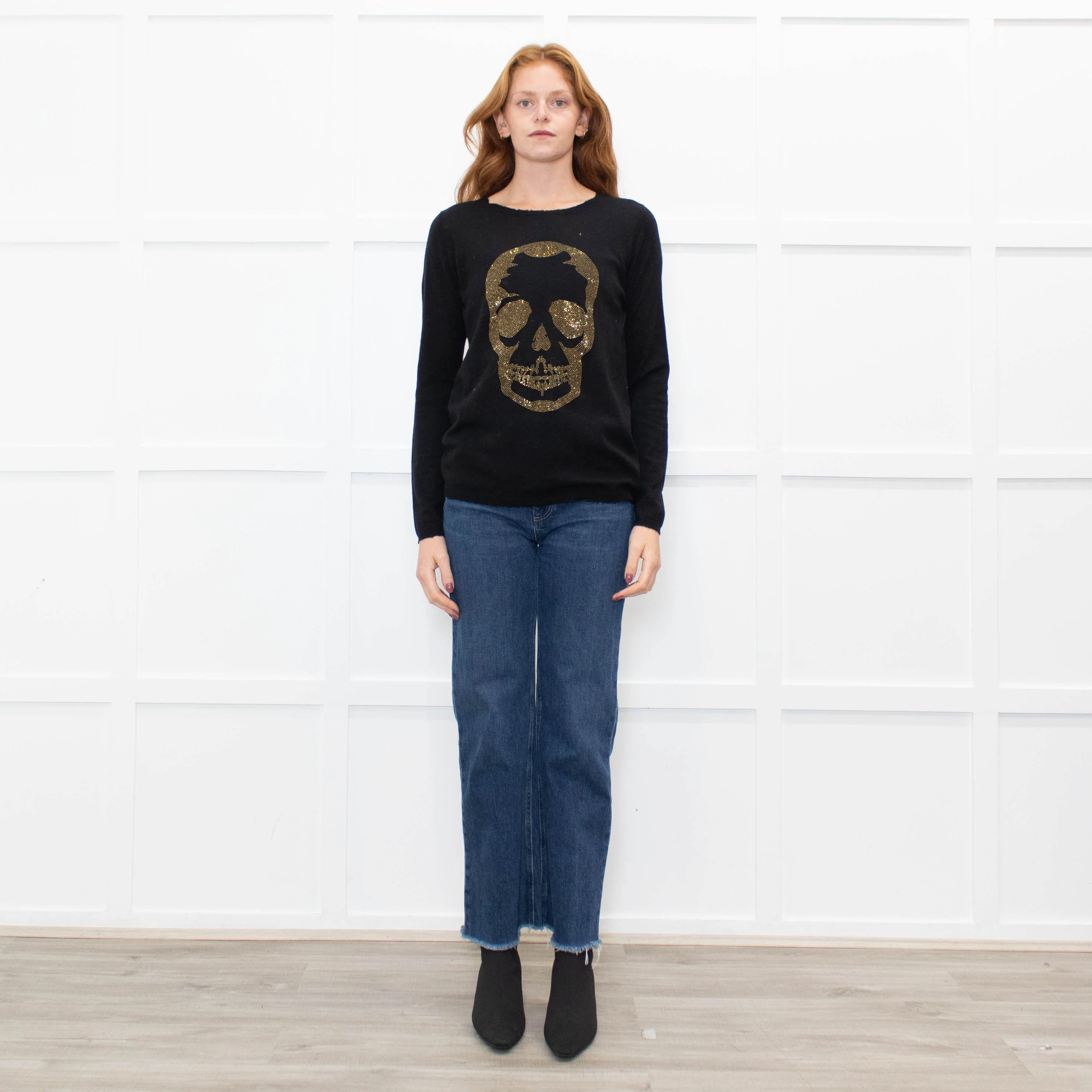 Zadig & Voltaire Preloved Black Gold Diamante Skull Fine Cashmere Knit Jumper