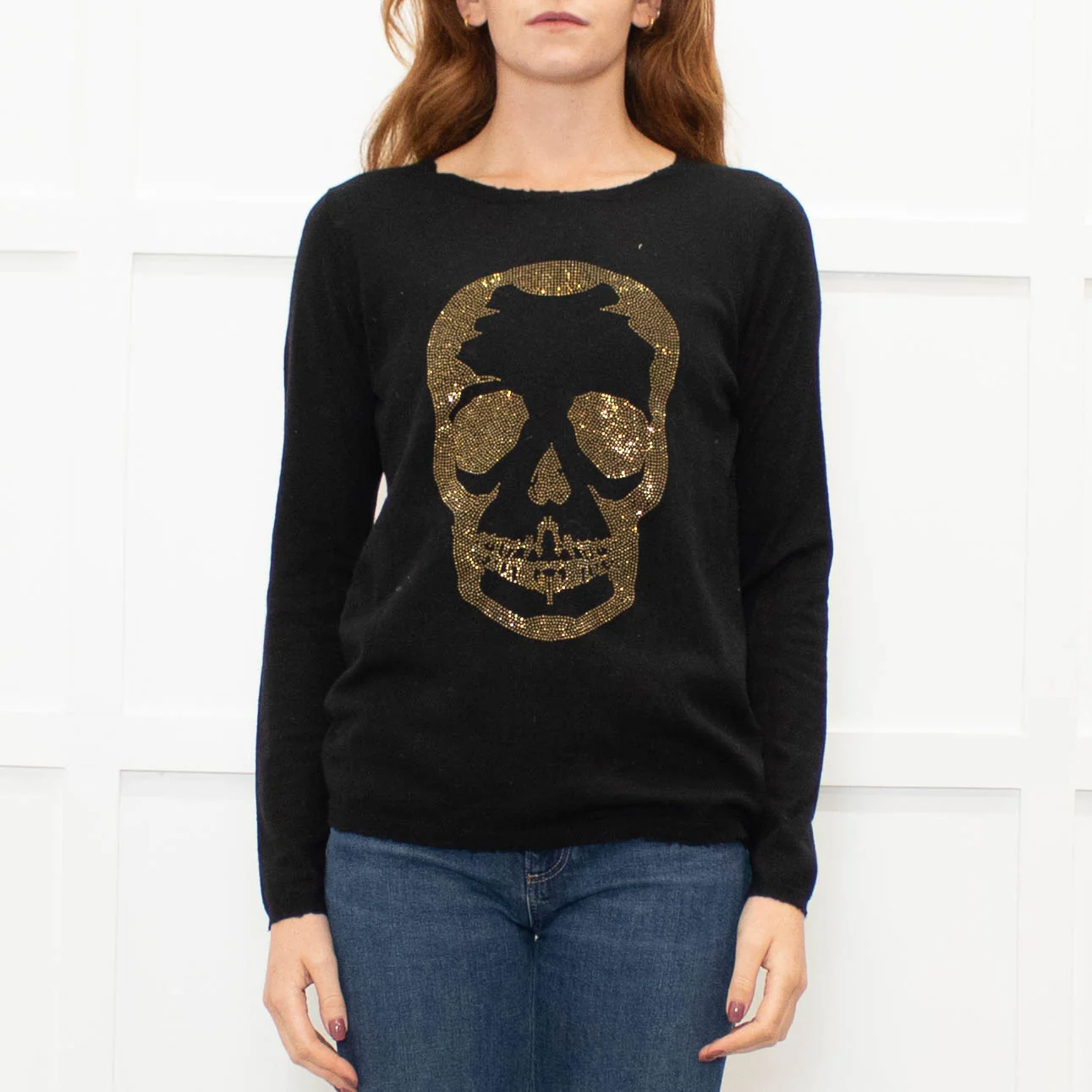 Zadig & Voltaire Preloved Black Gold Diamante Skull Fine Cashmere Knit Jumper - Image 2