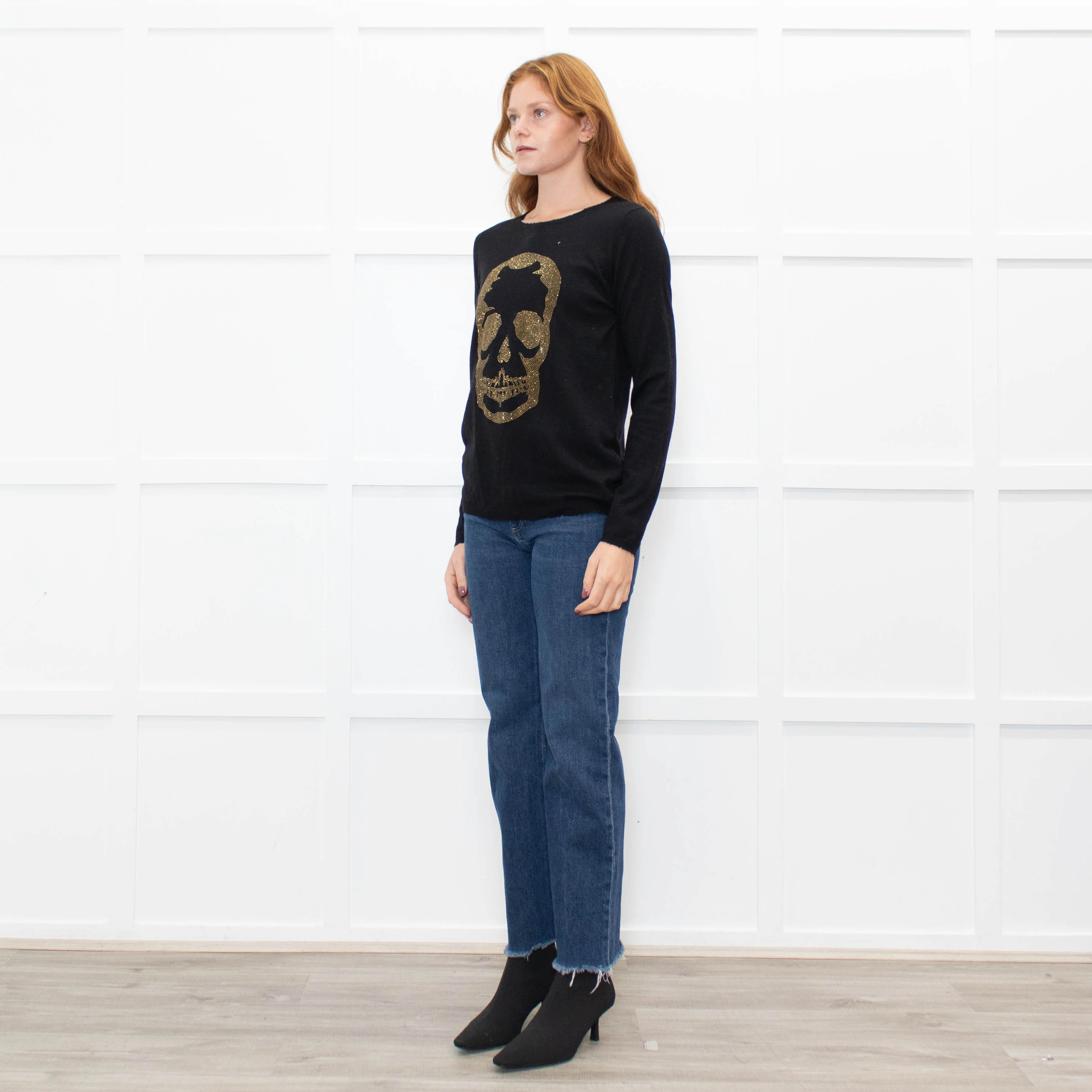 Zadig & Voltaire Preloved Black Gold Diamante Skull Fine Cashmere Knit Jumper - Image 3