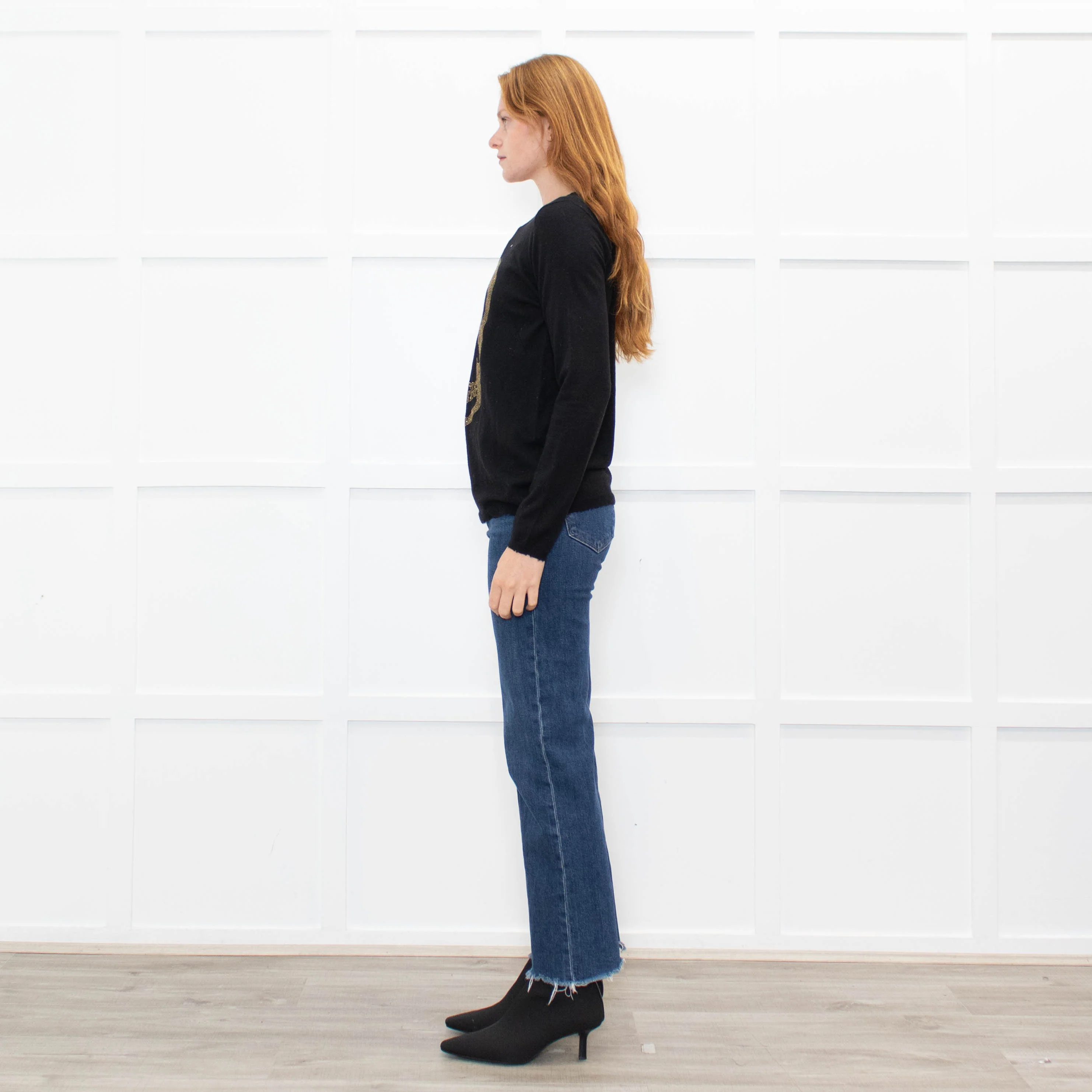 Zadig & Voltaire Preloved Black Gold Diamante Skull Fine Cashmere Knit Jumper - Image 4