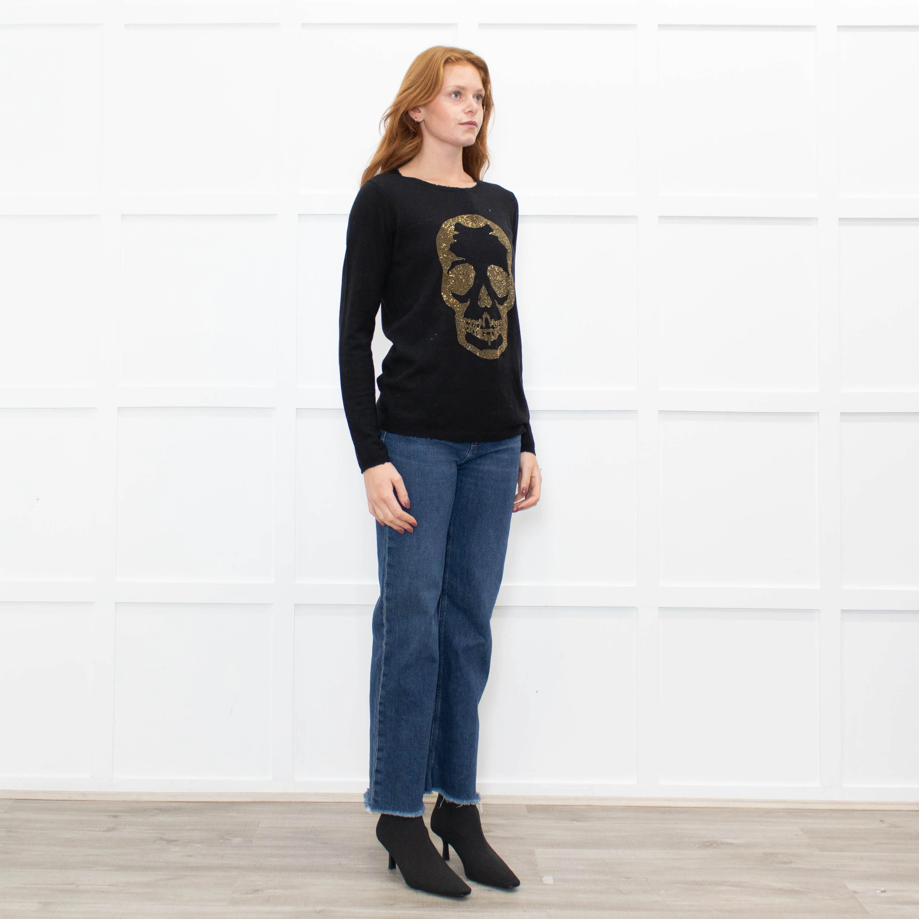 Zadig & Voltaire Preloved Black Gold Diamante Skull Fine Cashmere Knit Jumper - Image 7