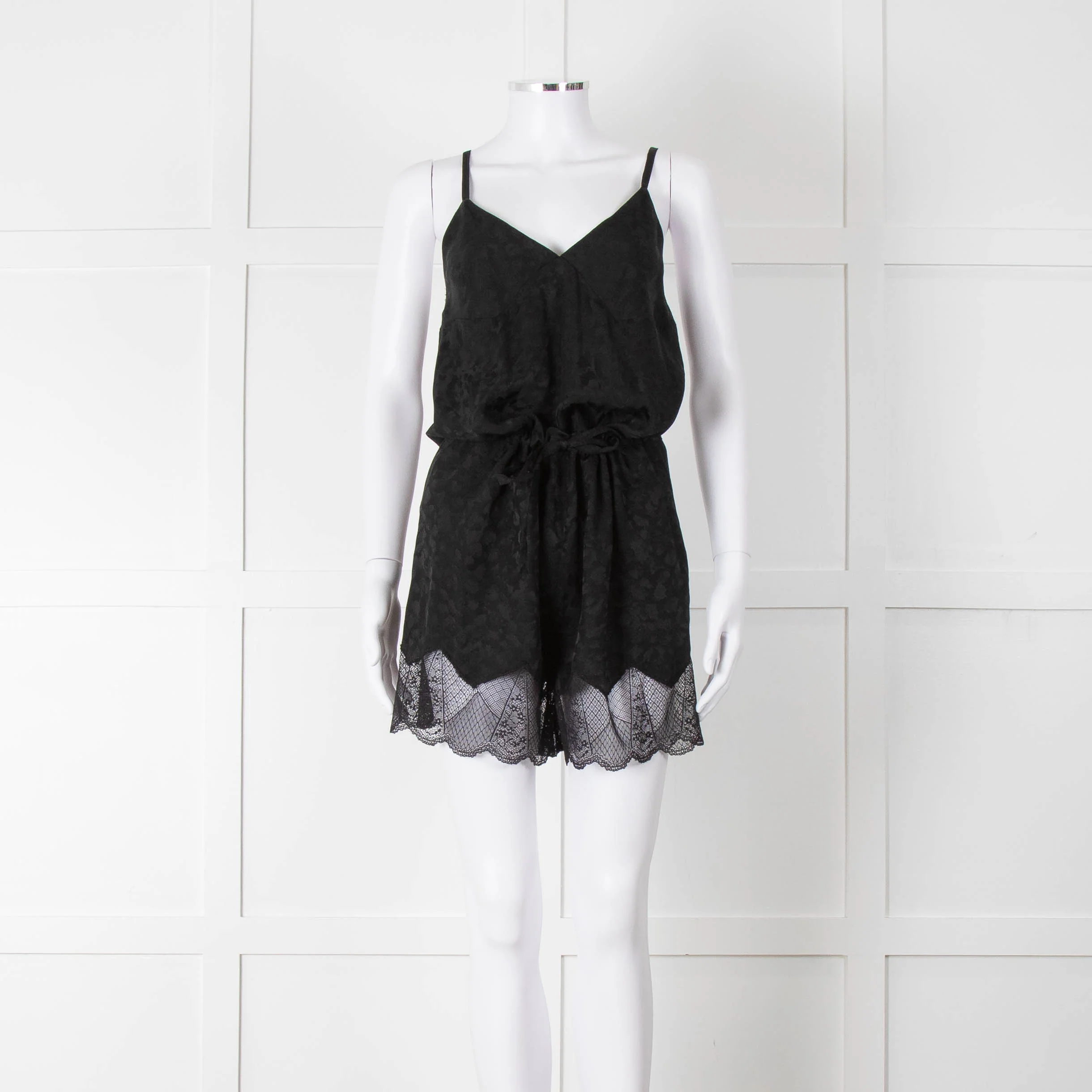 Zadig & Voltaire Preloved  Black Lace Trim Silk Playsuit - Image 2