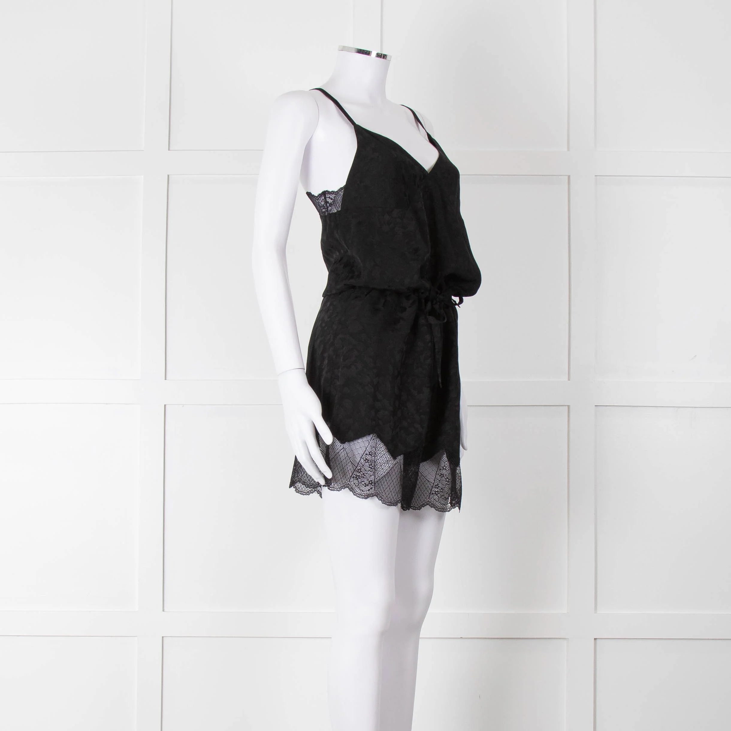 Zadig & Voltaire Preloved  Black Lace Trim Silk Playsuit - Image 3