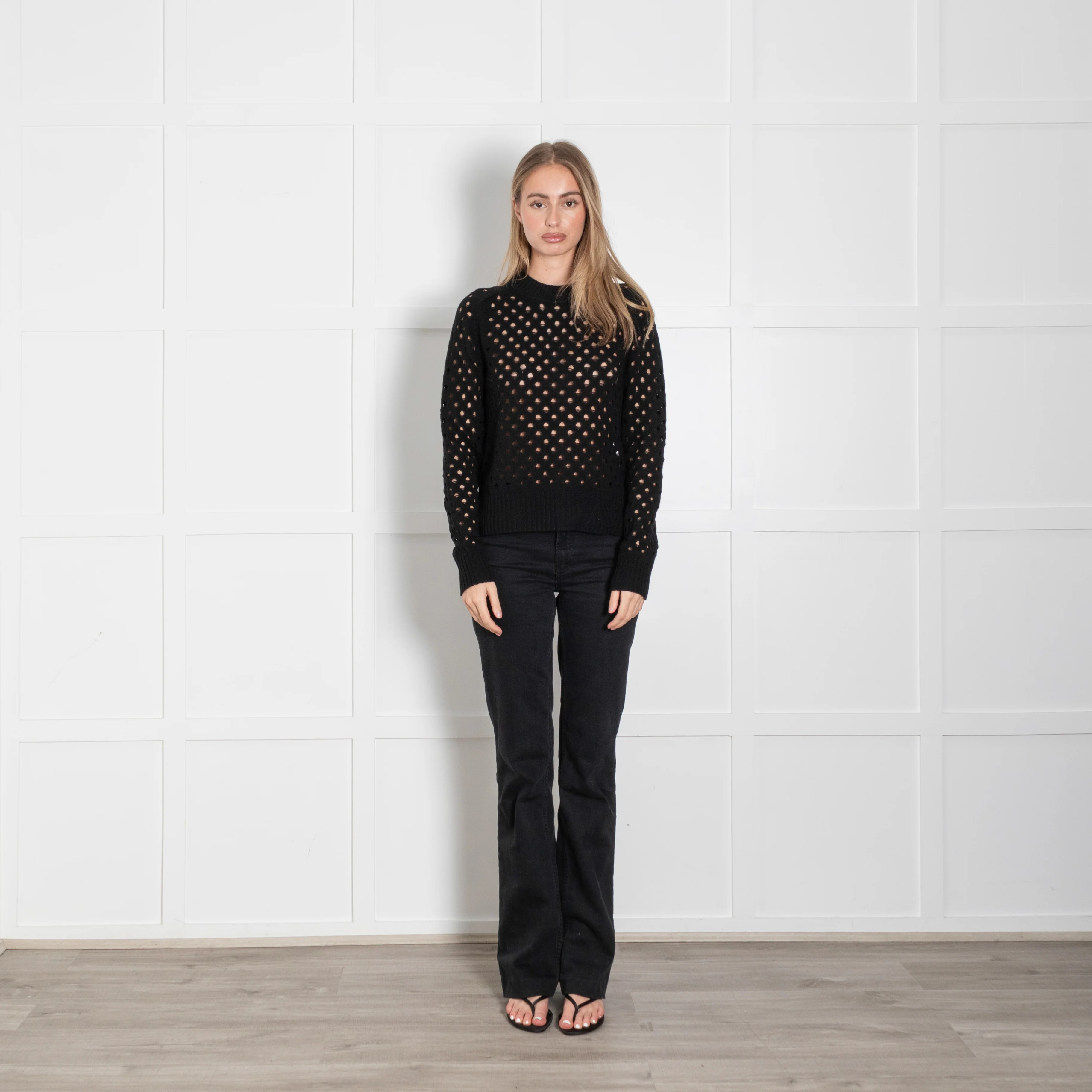 Zadig & Voltaire Preloved Black Open Knit Cashmere Knit Sweater