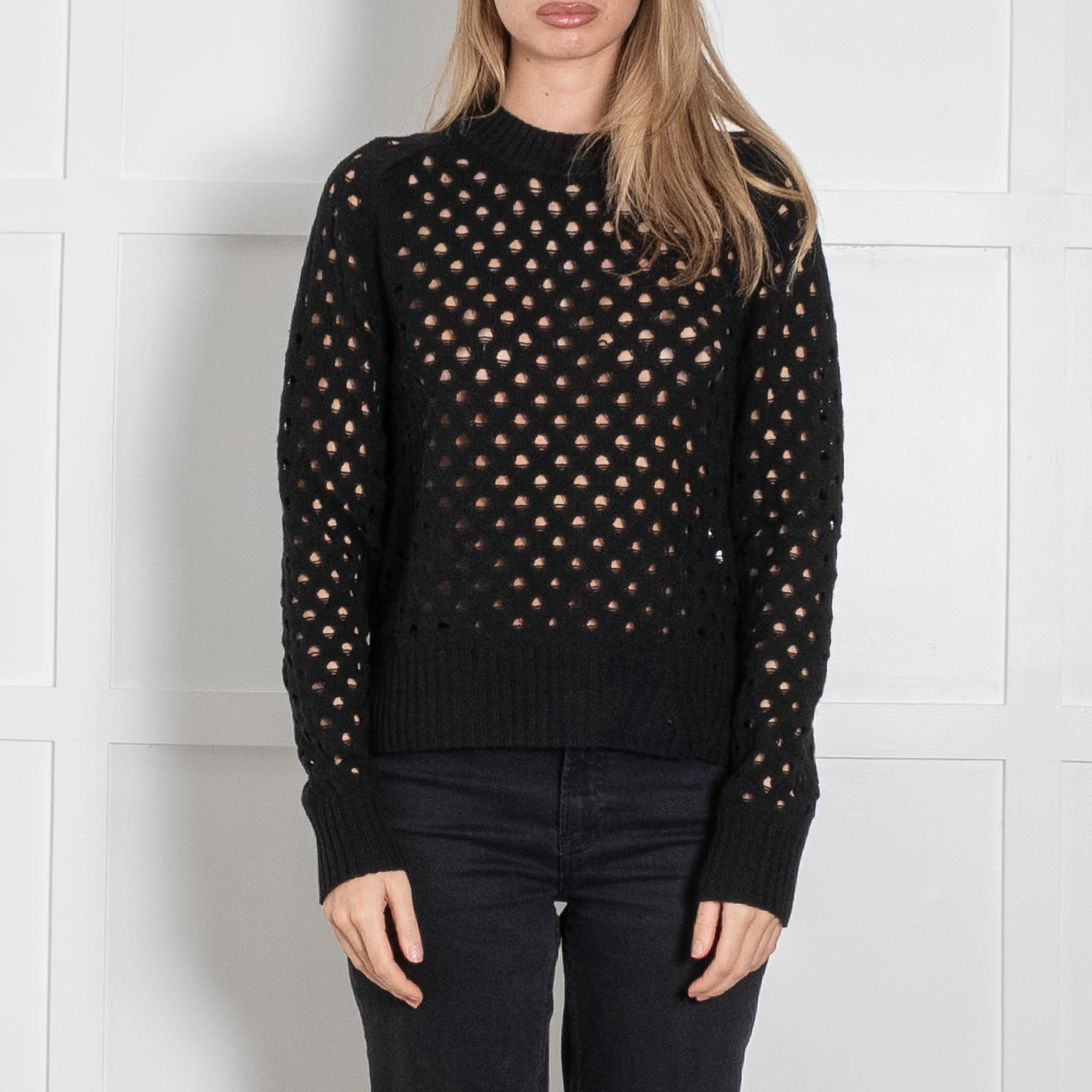 Zadig & Voltaire Preloved Black Open Knit Cashmere Knit Sweater - Image 2