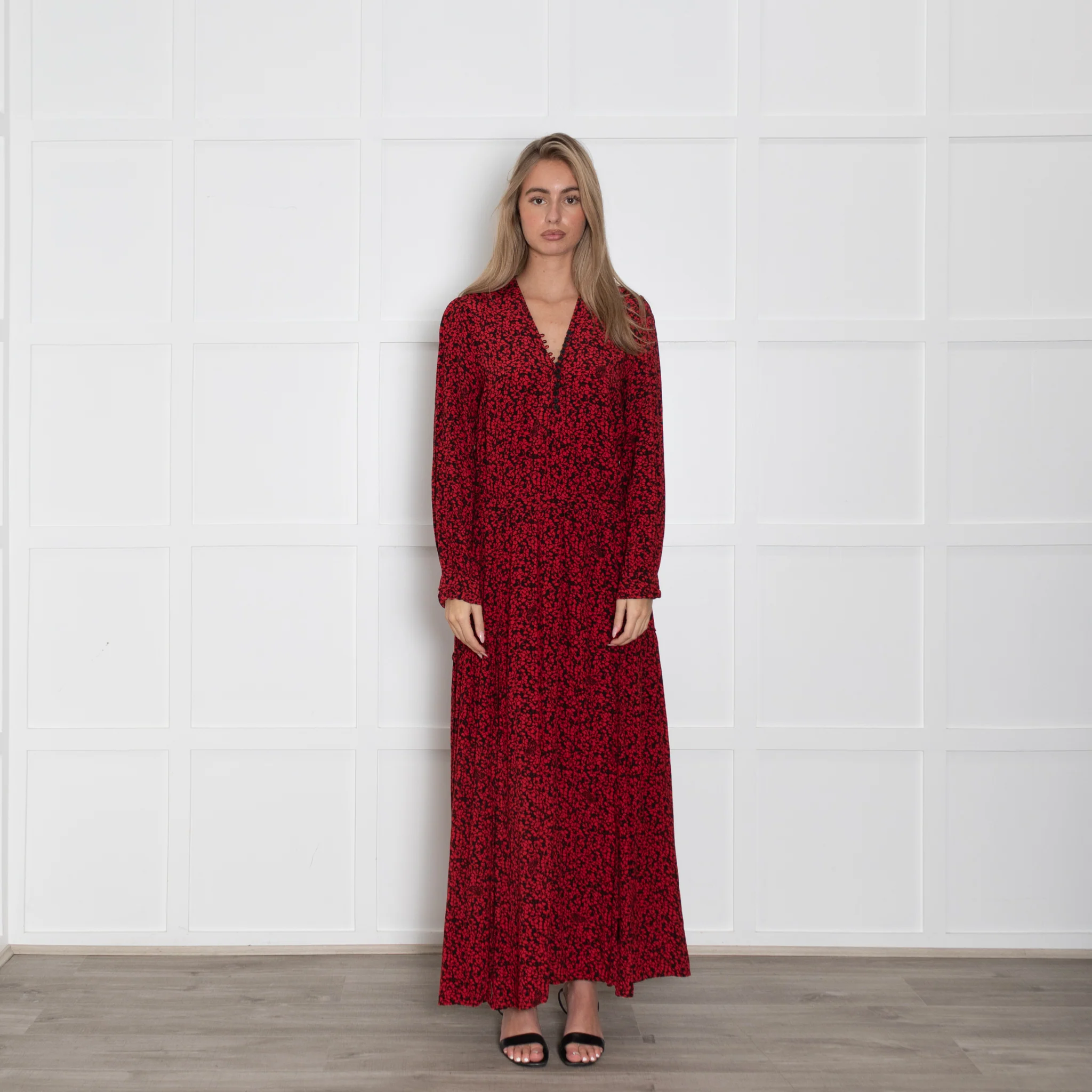 Zadig & Voltaire Preloved  Black Red Floral Maxi Dress