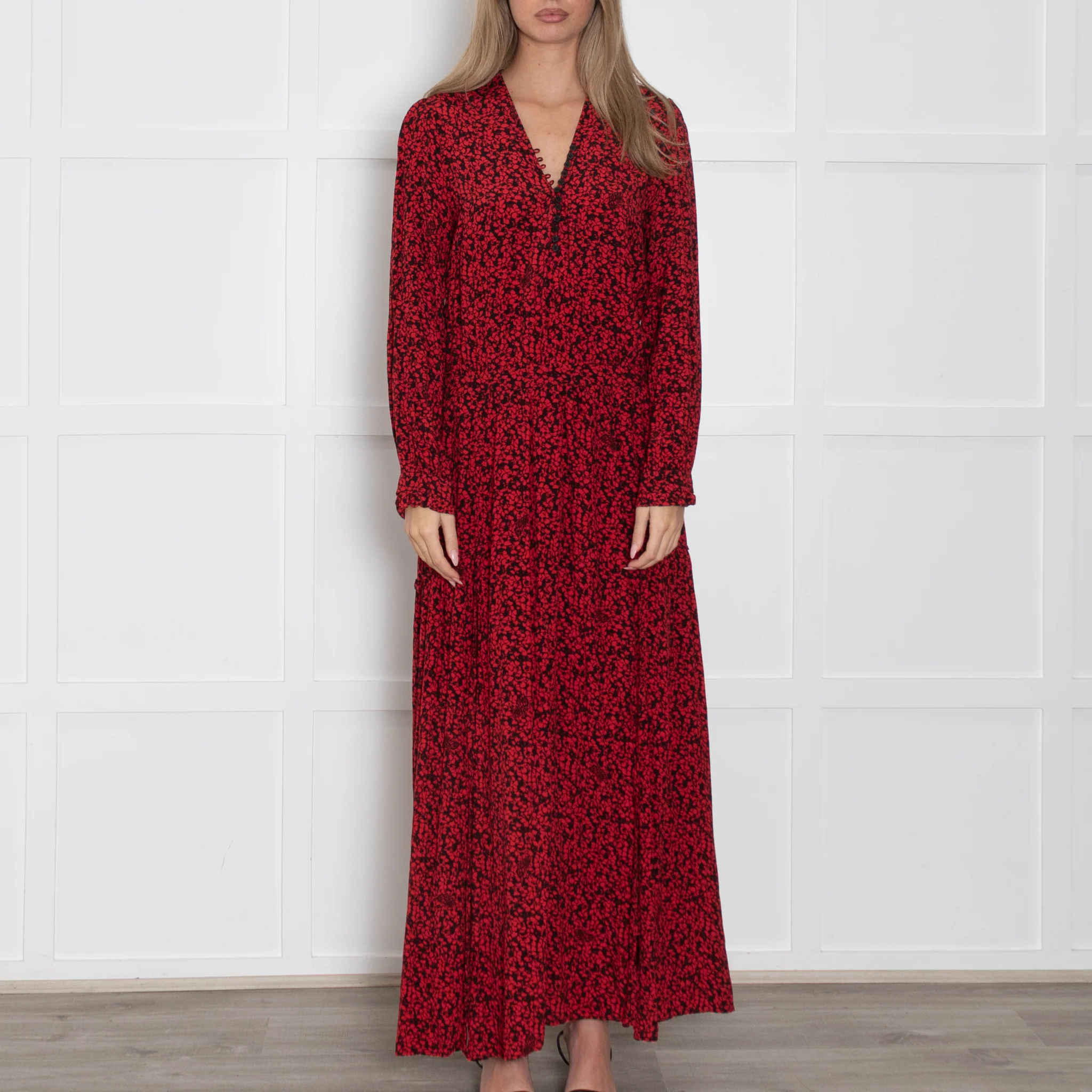 Zadig & Voltaire Preloved  Black Red Floral Maxi Dress - Image 2