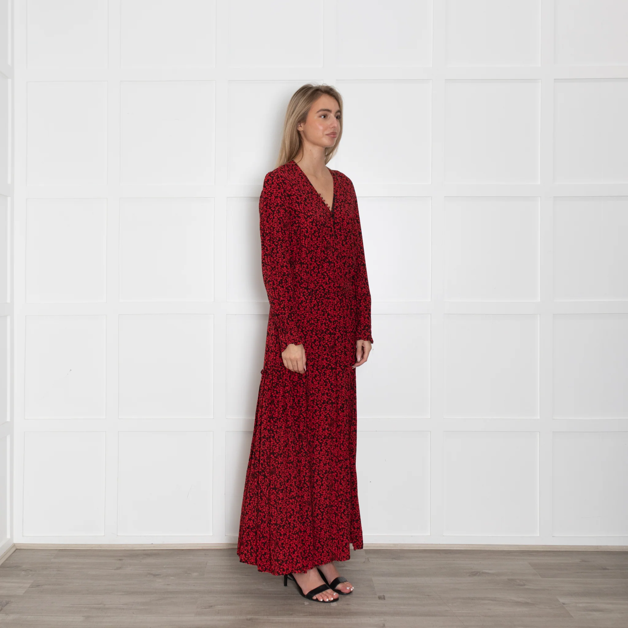 Zadig & Voltaire Preloved  Black Red Floral Maxi Dress - Image 7