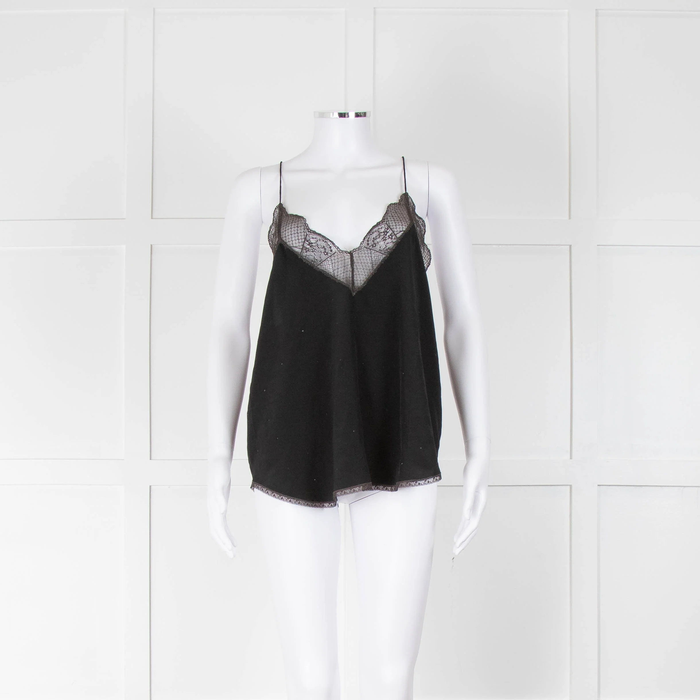Zadig & Voltaire Black Silk Diamante Lace Trim Vest