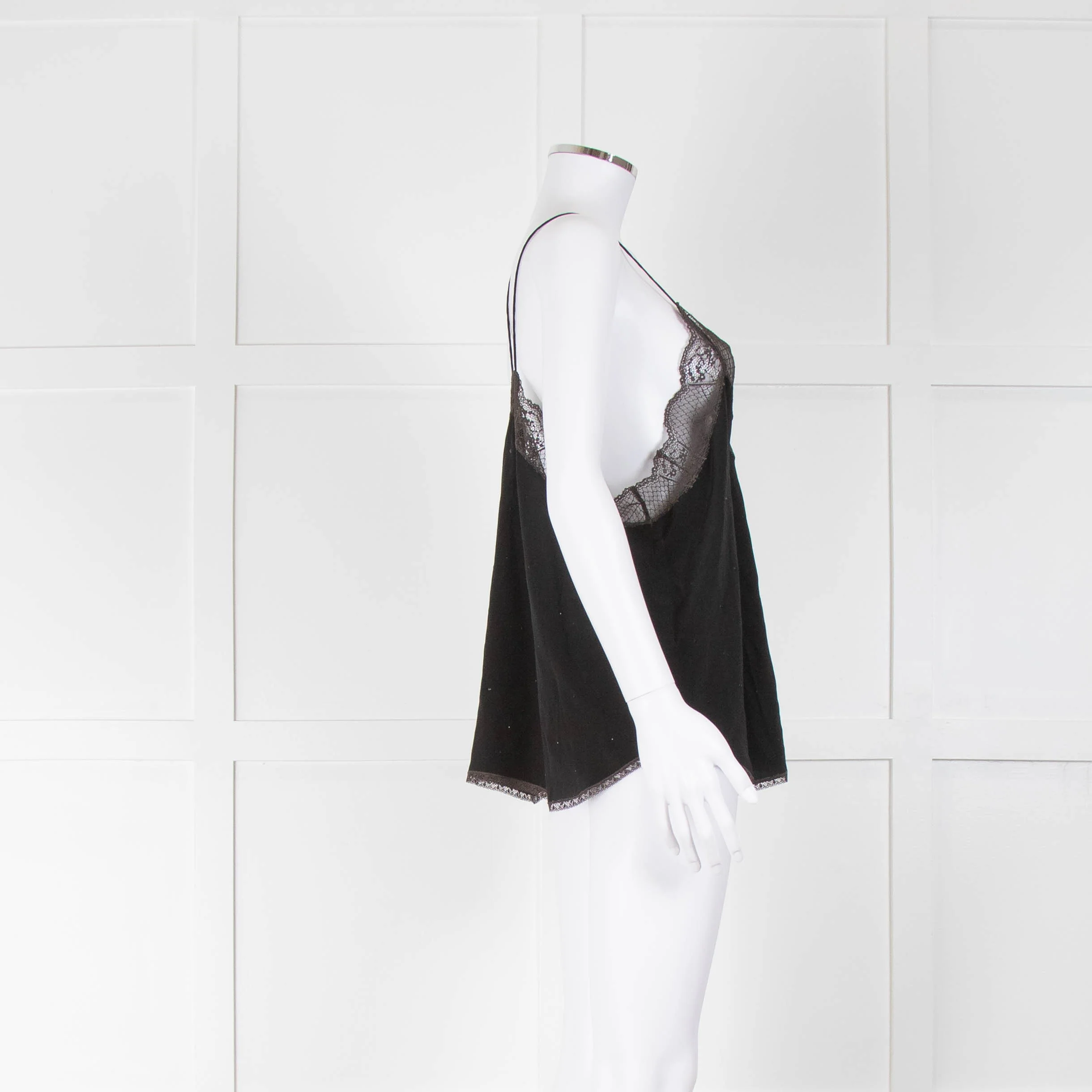 Zadig & Voltaire Black Silk Diamante Lace Trim Vest - Image 2