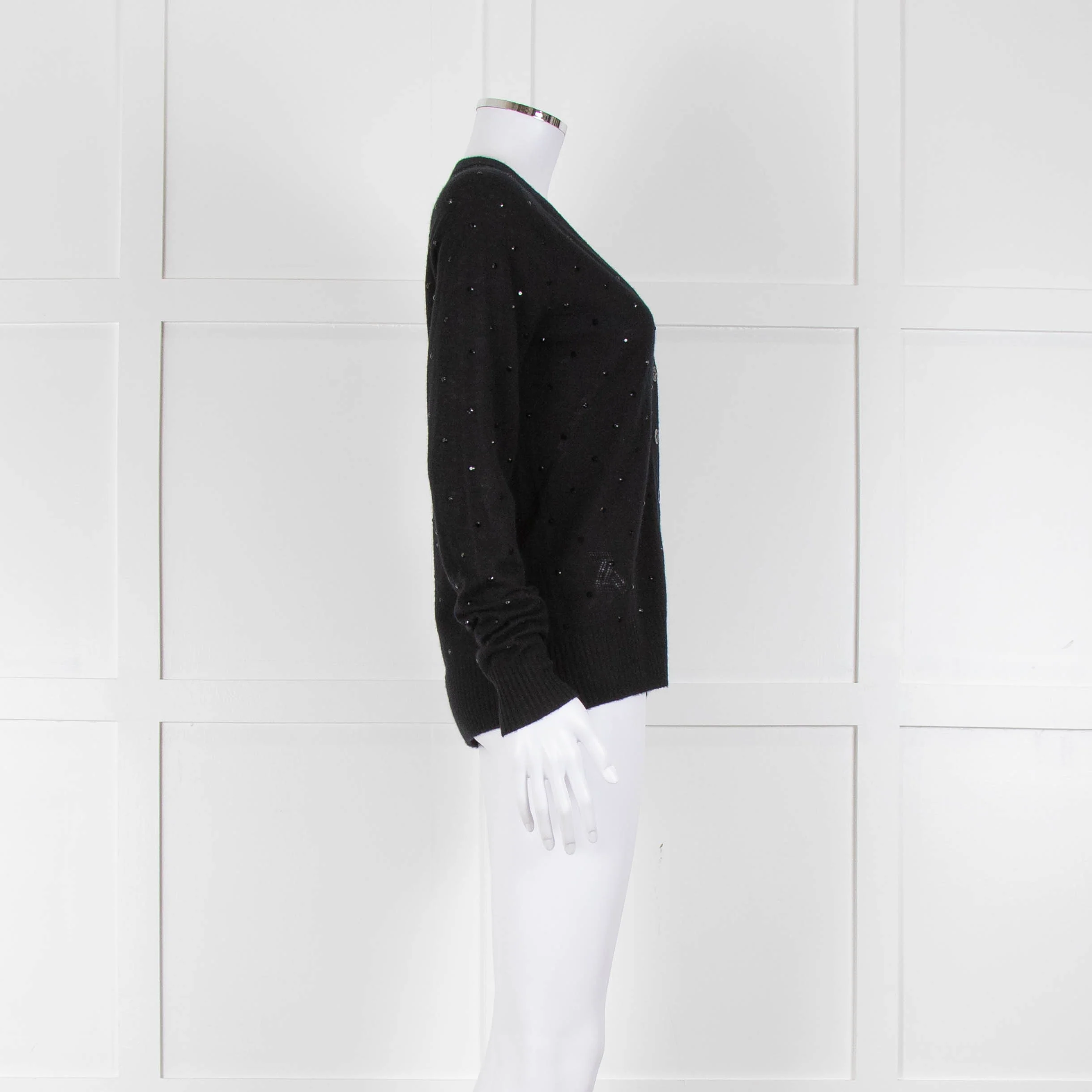 Zadig & Voltaire Black Studded Cashmere Fine Knit Cardigan - Image 3