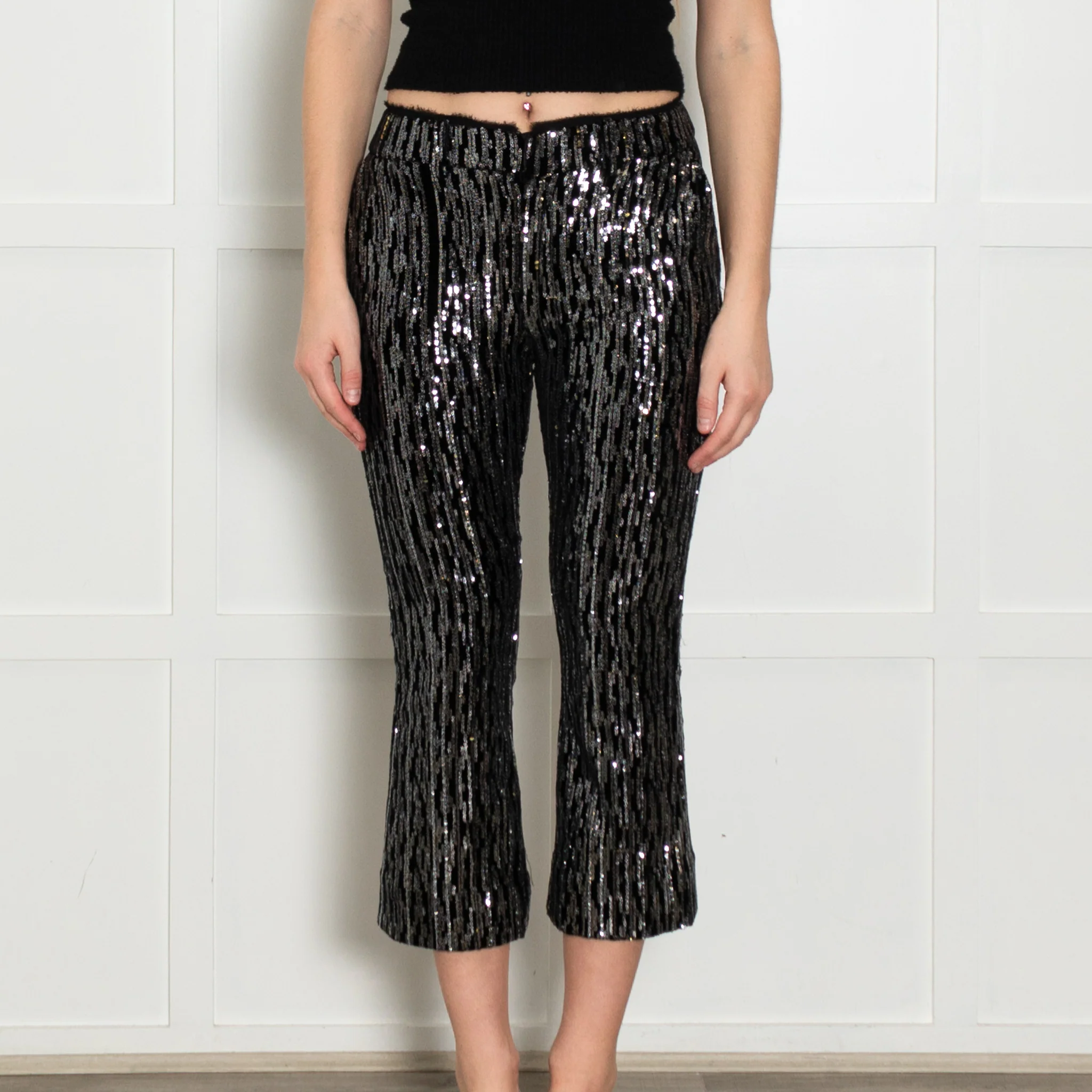 Zadig & Voltaire Black Velvet Silver Sequin Trousers - Image 2