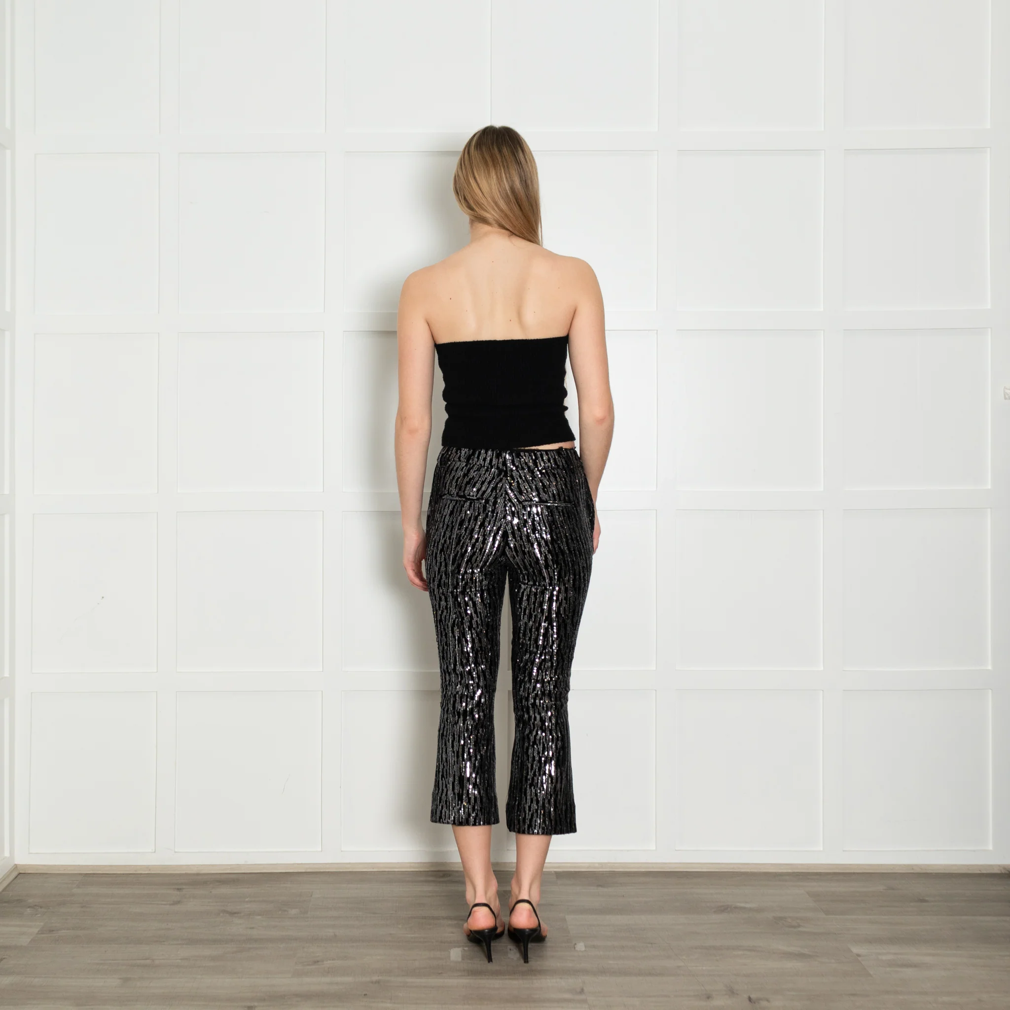 Zadig & Voltaire Black Velvet Silver Sequin Trousers - Image 5
