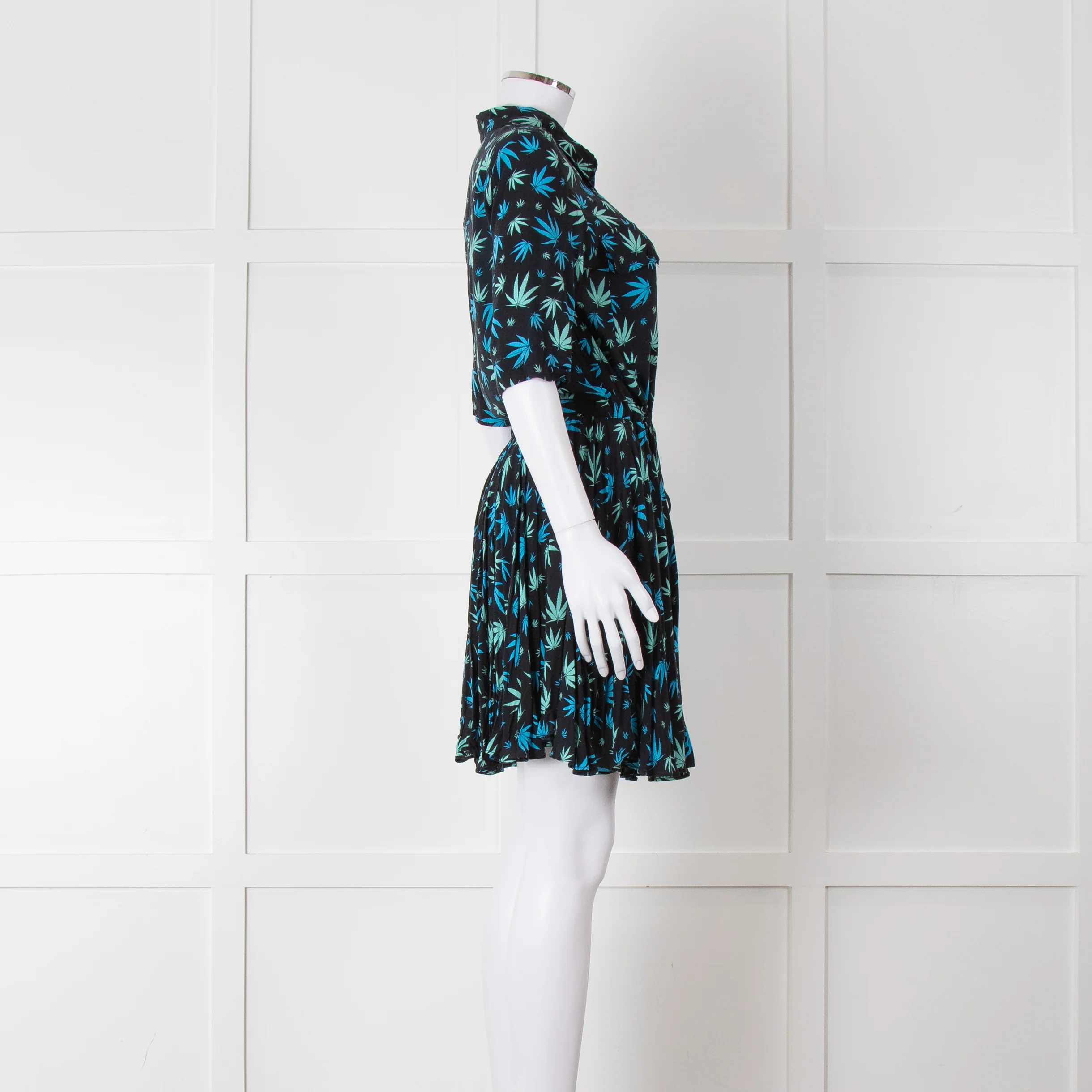 Zadig & Voltaire Blue and Green Leaf Print Button Up Mini Dress - Image 3