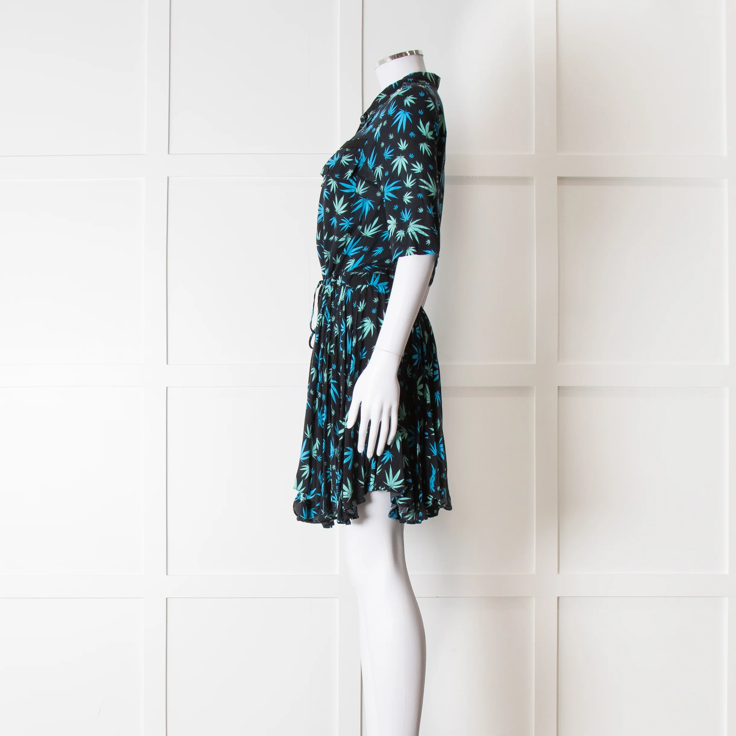 Zadig & Voltaire Blue and Green Leaf Print Button Up Mini Dress - Image 7