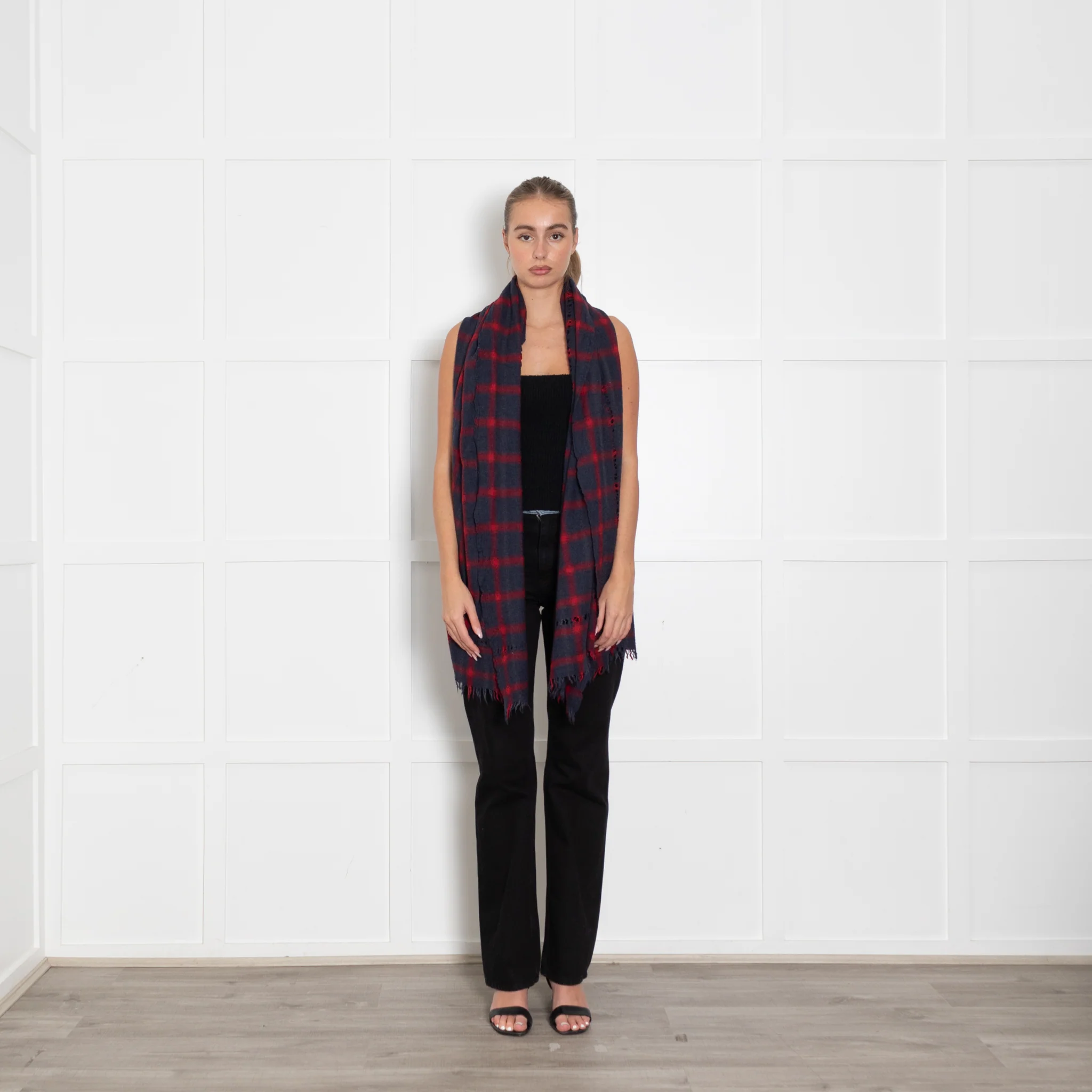 Zadig & Voltaire Blue and Red Check Scarf