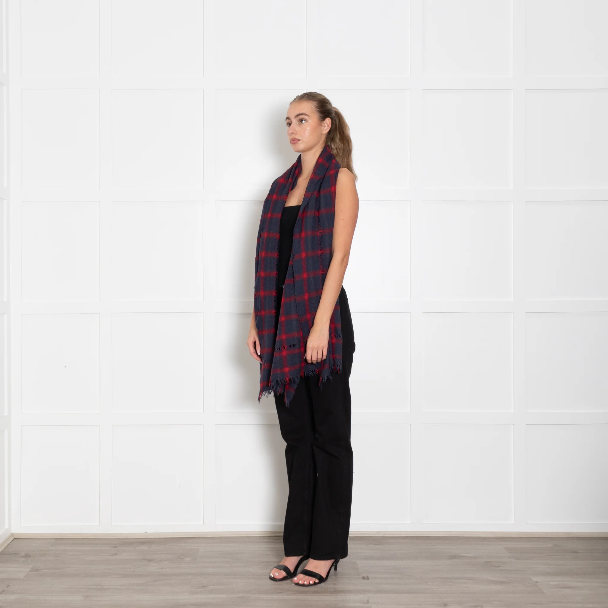 Zadig & Voltaire Blue and Red Check Scarf - Image 3