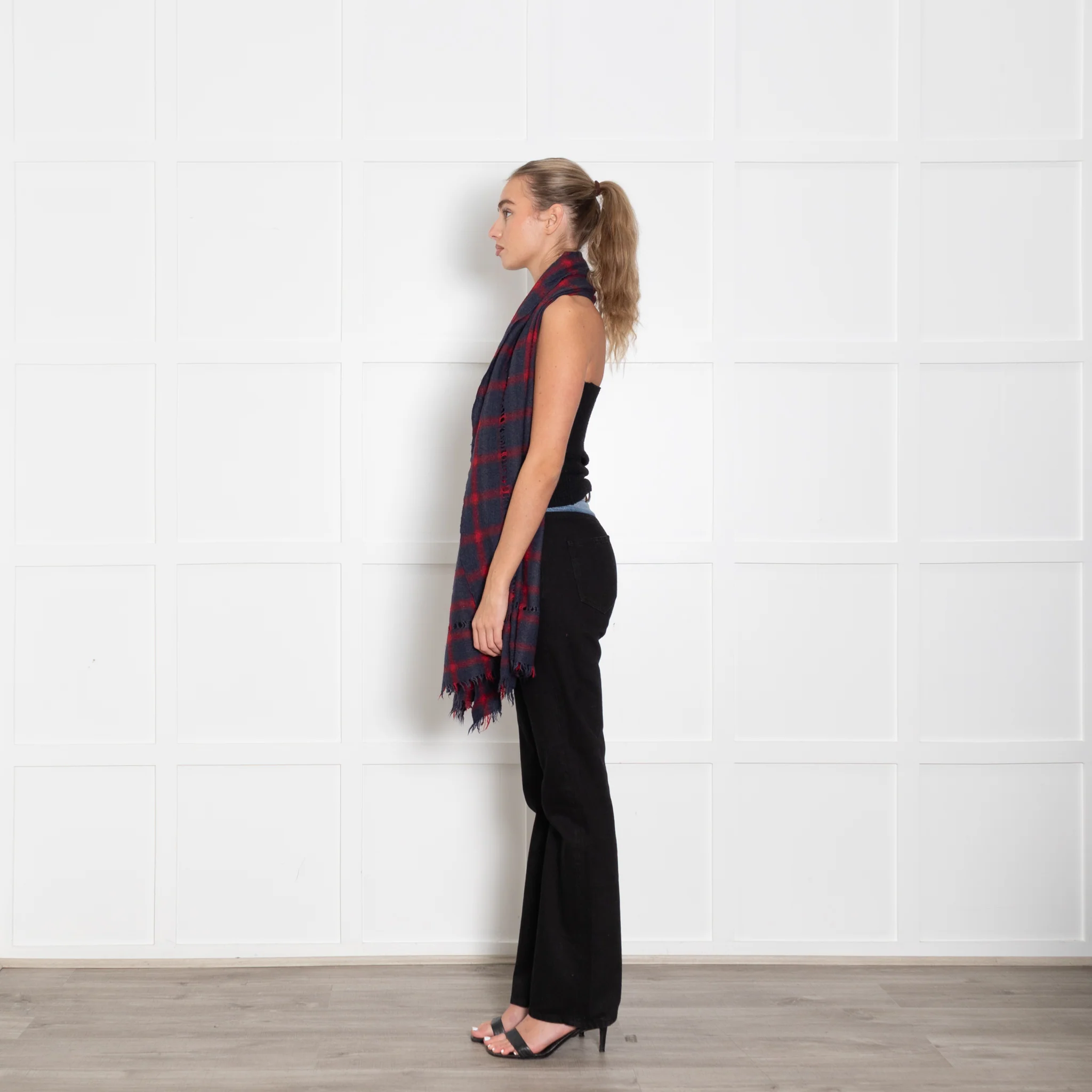 Zadig & Voltaire Blue and Red Check Scarf - Image 4