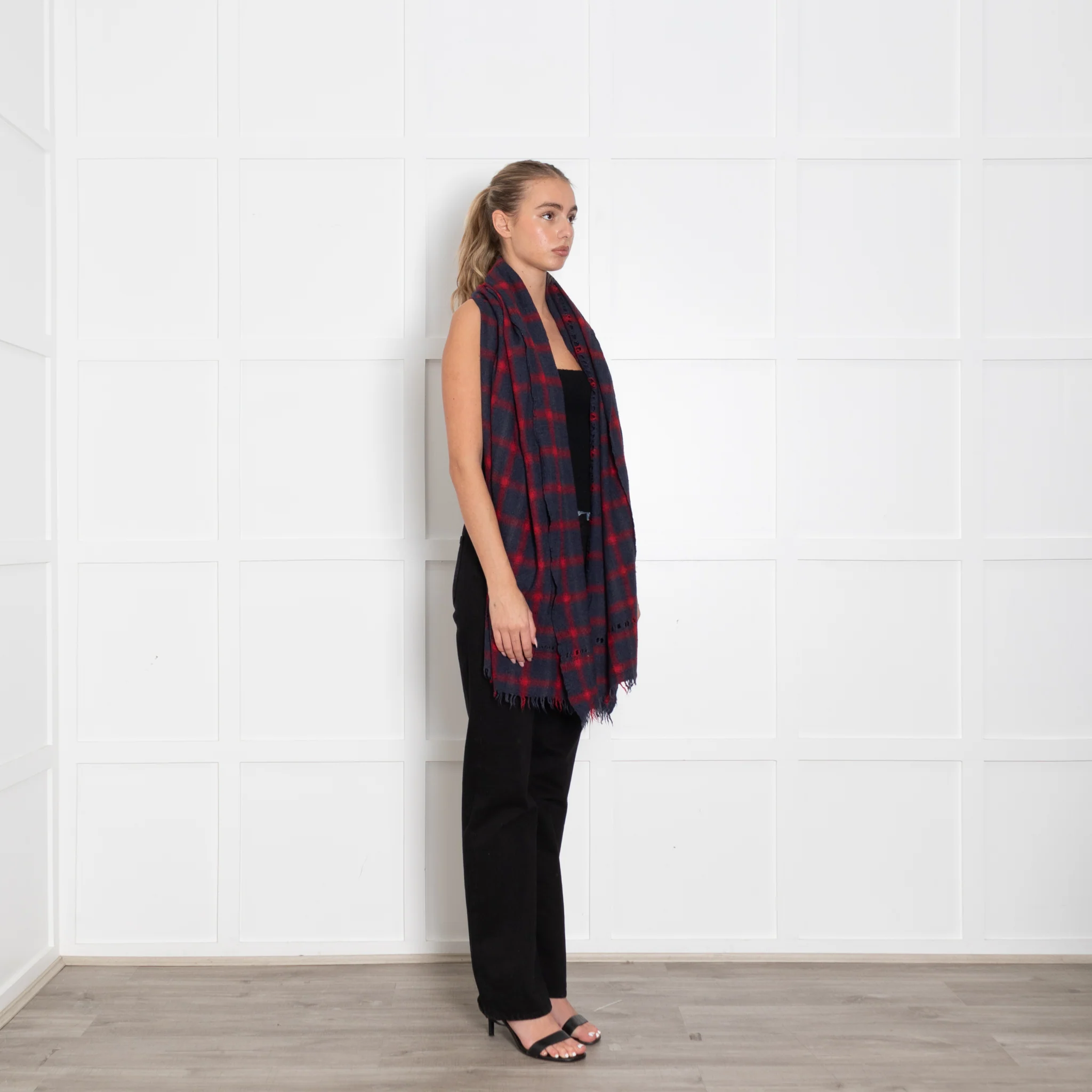 Zadig & Voltaire Blue and Red Check Scarf - Image 7