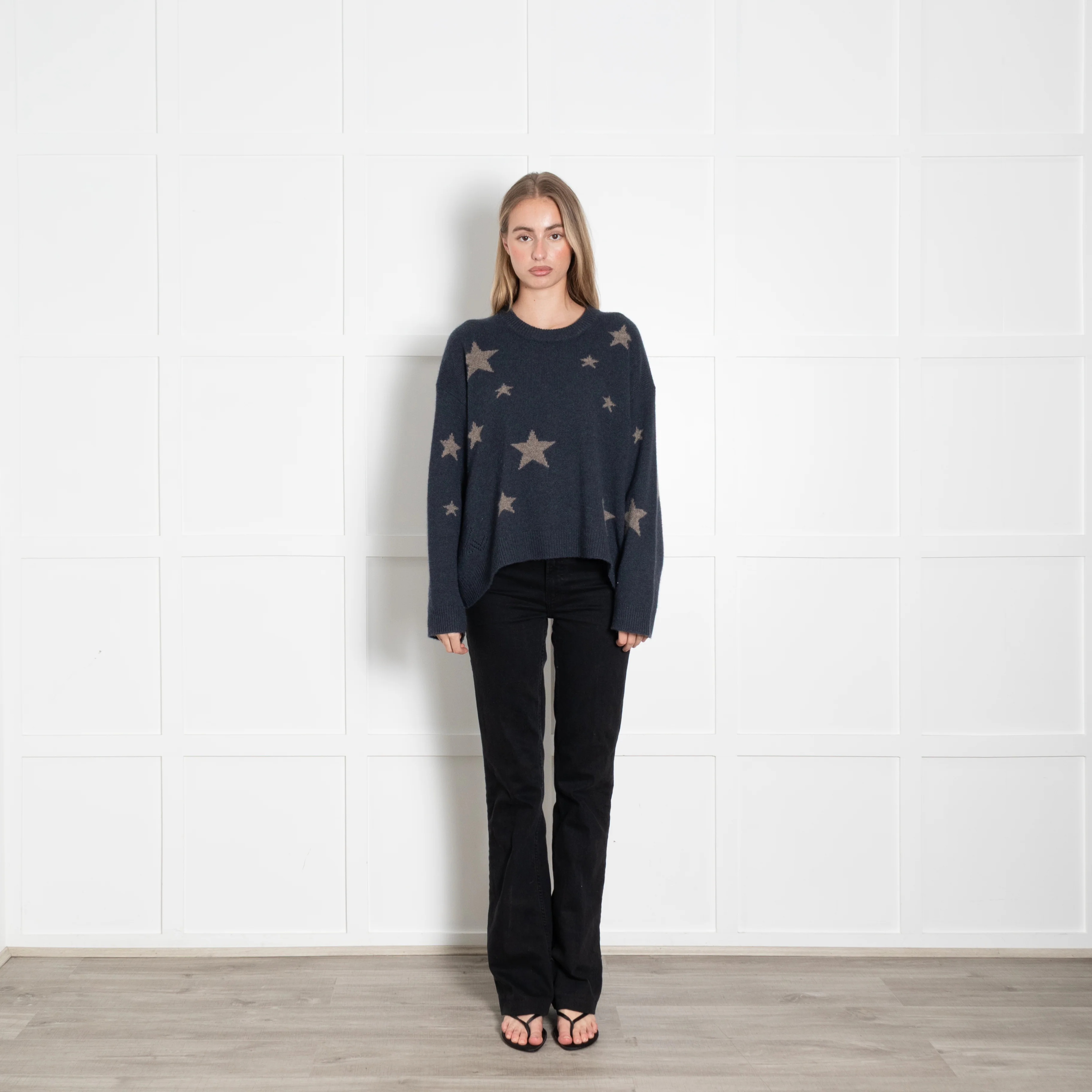 Zadig & Voltaire Blue Beige Star Cashmere Sweater