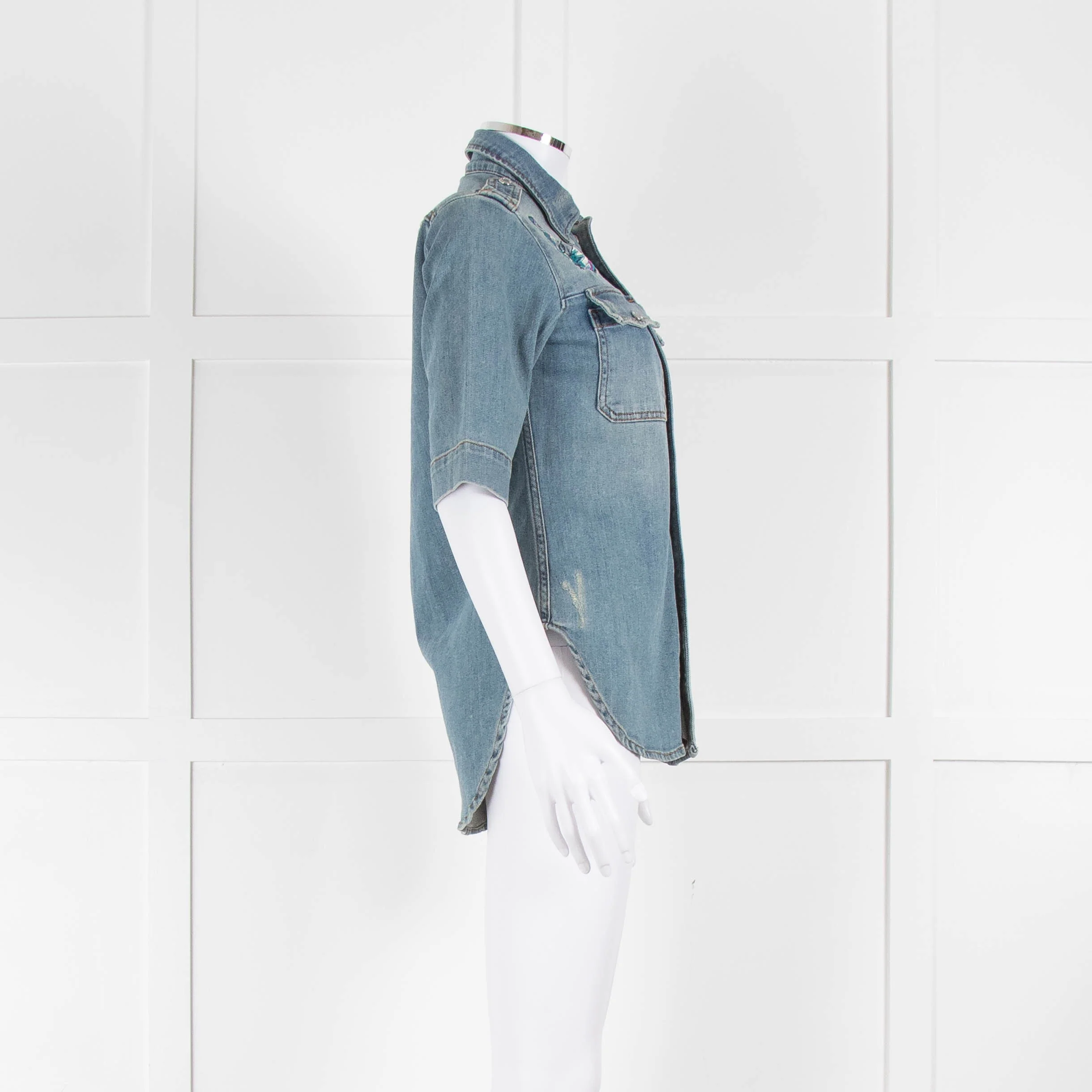 Zadig & Voltaire Blue Butterfly Embroidered Short Sleeve Denim Top - Image 2