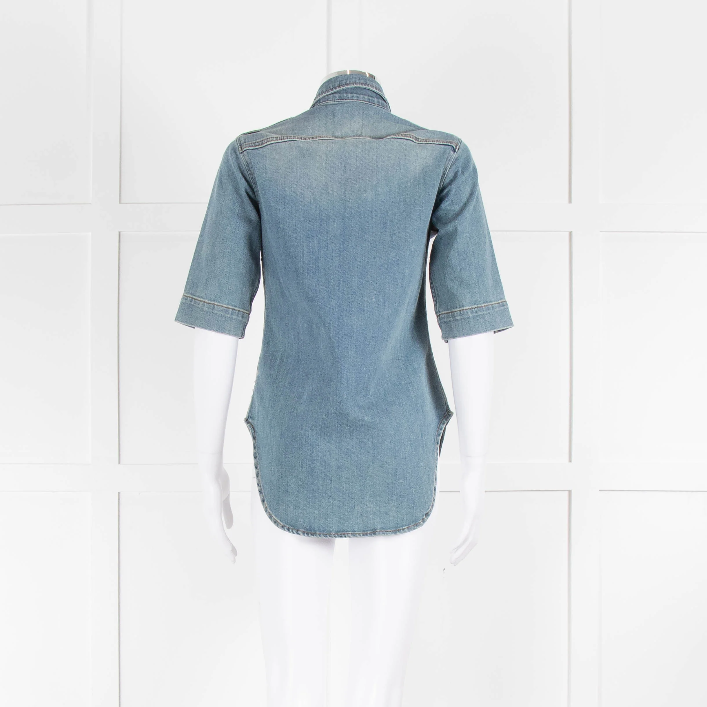 Zadig & Voltaire Blue Butterfly Embroidered Short Sleeve Denim Top - Image 3