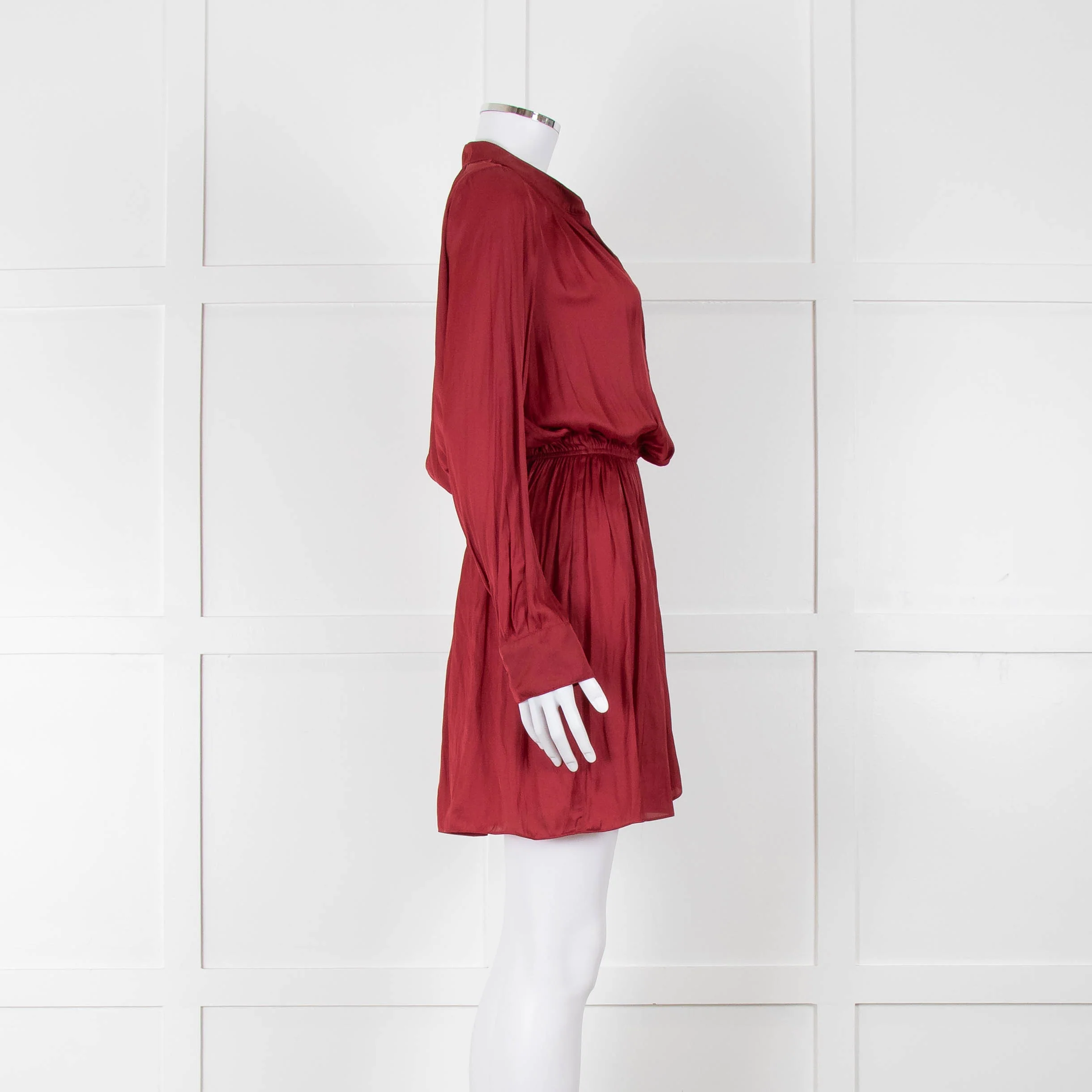Zadig & Voltaire Burgundy Silky Long Sleeve Mini Dress - Image 3