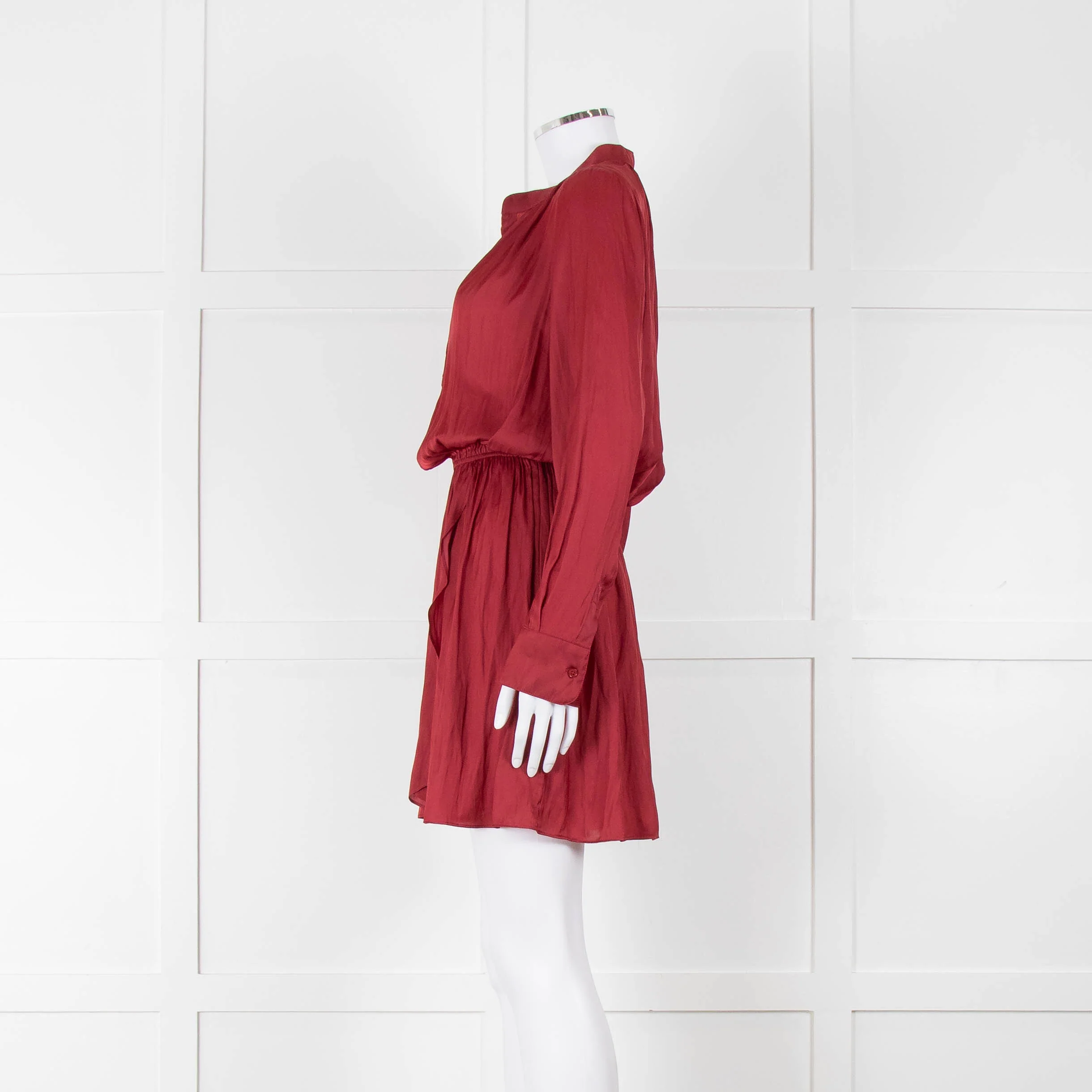 Zadig & Voltaire Burgundy Silky Long Sleeve Mini Dress - Image 7