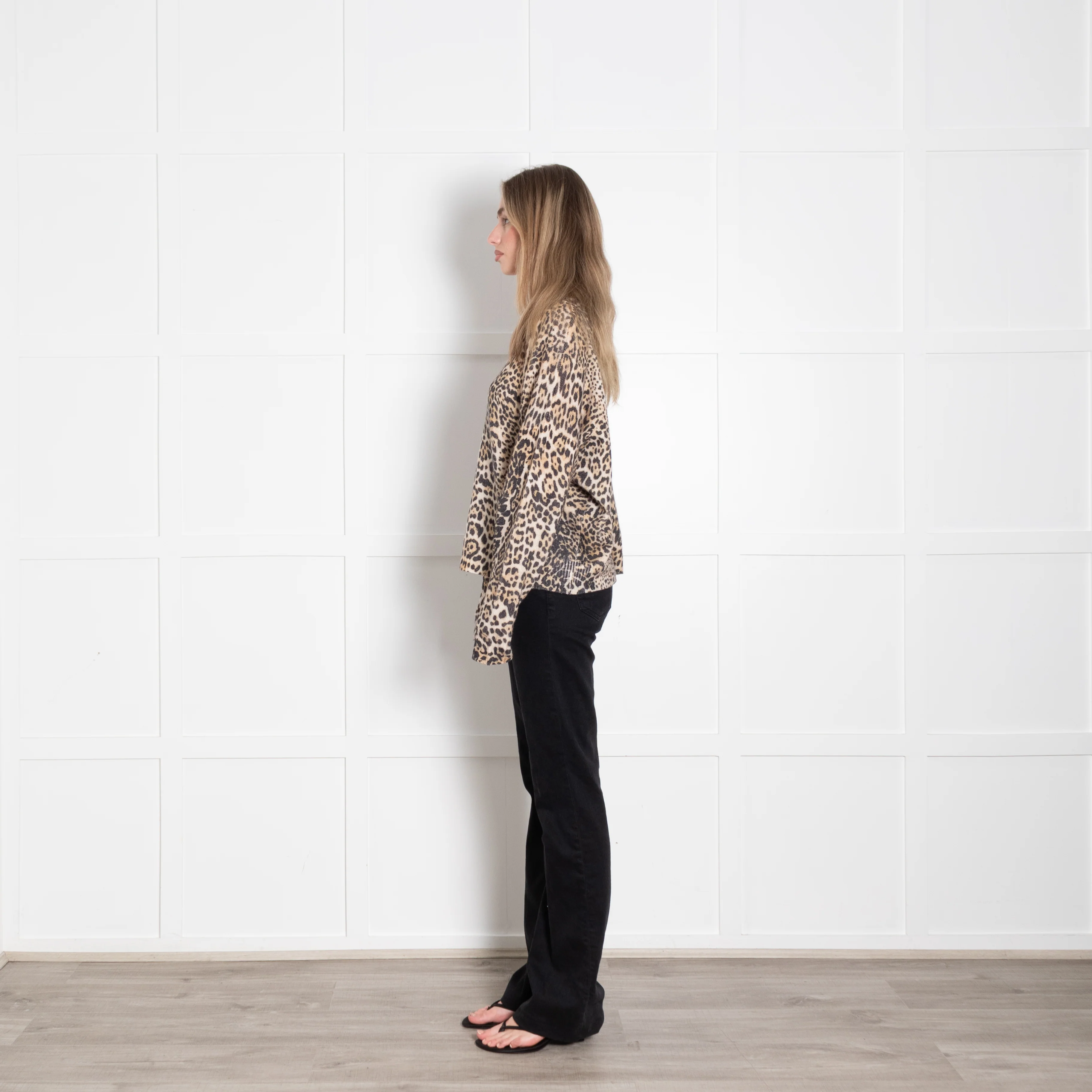 Zadig & Voltaire Cream Brown Animal Print V-Neck Cashmere Sweater - Image 4
