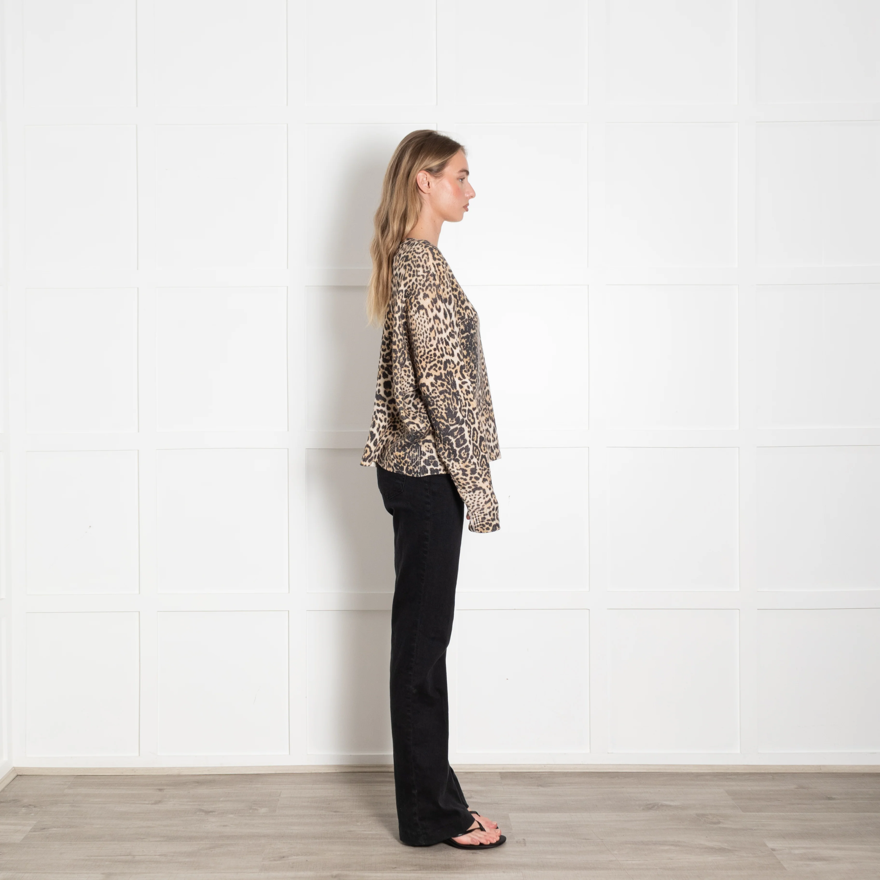 Zadig & Voltaire Cream Brown Animal Print V-Neck Cashmere Sweater - Image 6