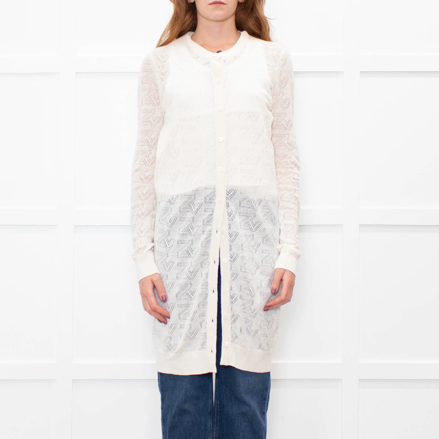 Zadig & Voltaire Preloved Cream Cotton Blend Long Fine Cardigan - Image 2