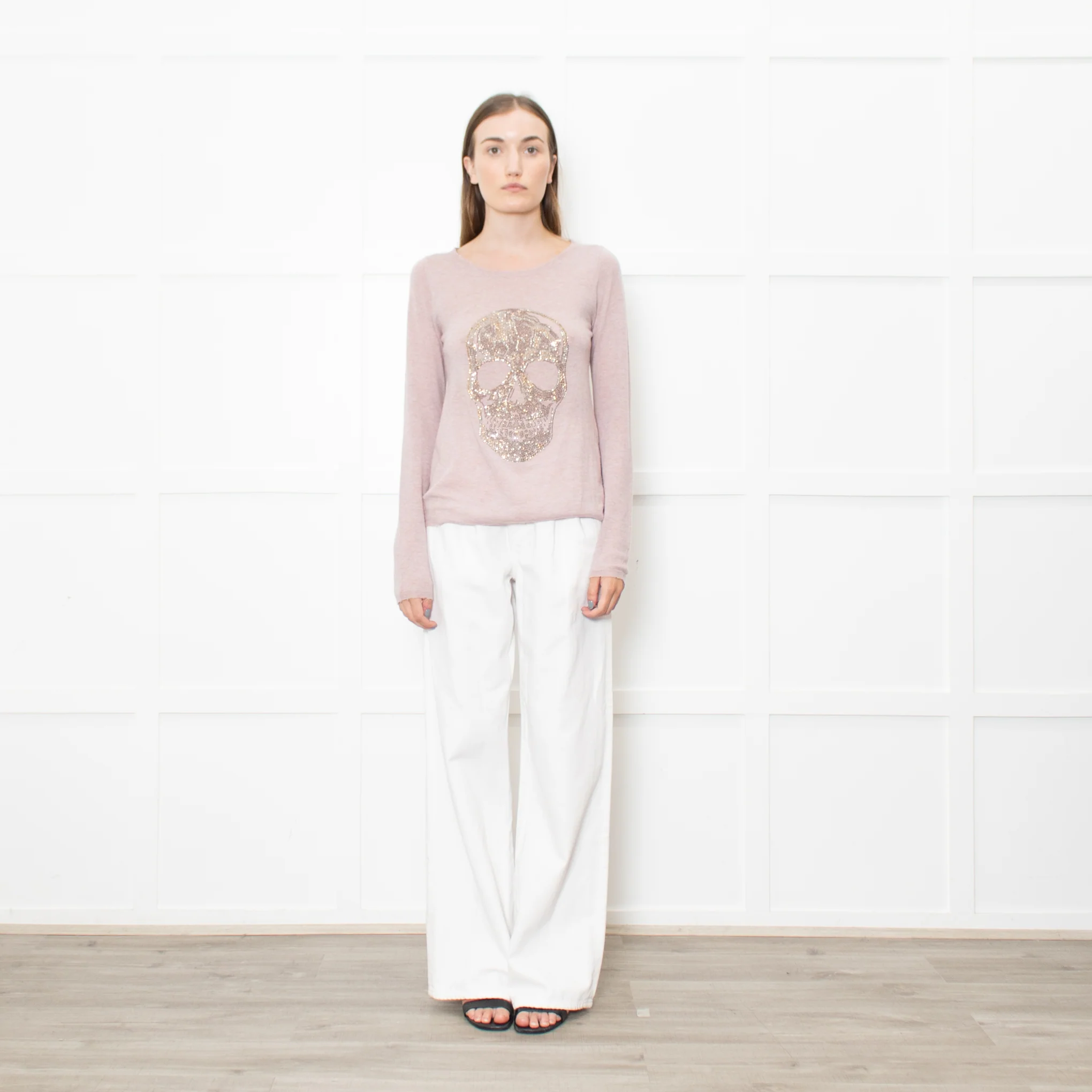 Zadig & Voltaire Deluxe Pink Cashmere Jumper With Diamante Skull