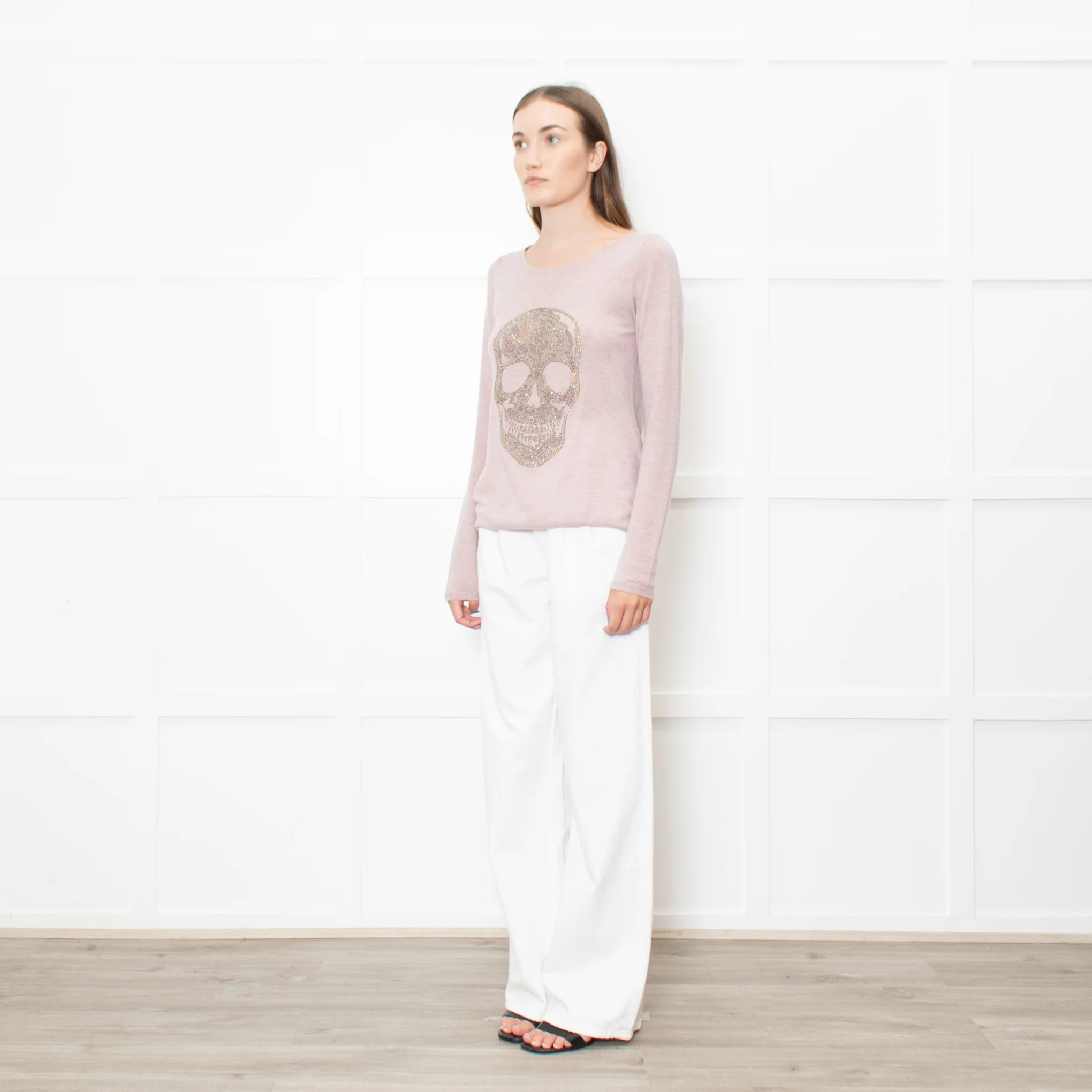 Zadig & Voltaire Deluxe Pink Cashmere Jumper With Diamante Skull - Image 3