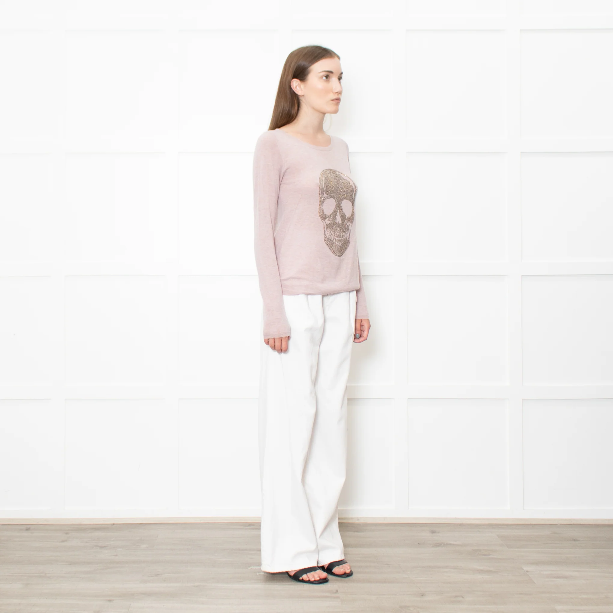 Zadig & Voltaire Deluxe Pink Cashmere Jumper With Diamante Skull - Image 7