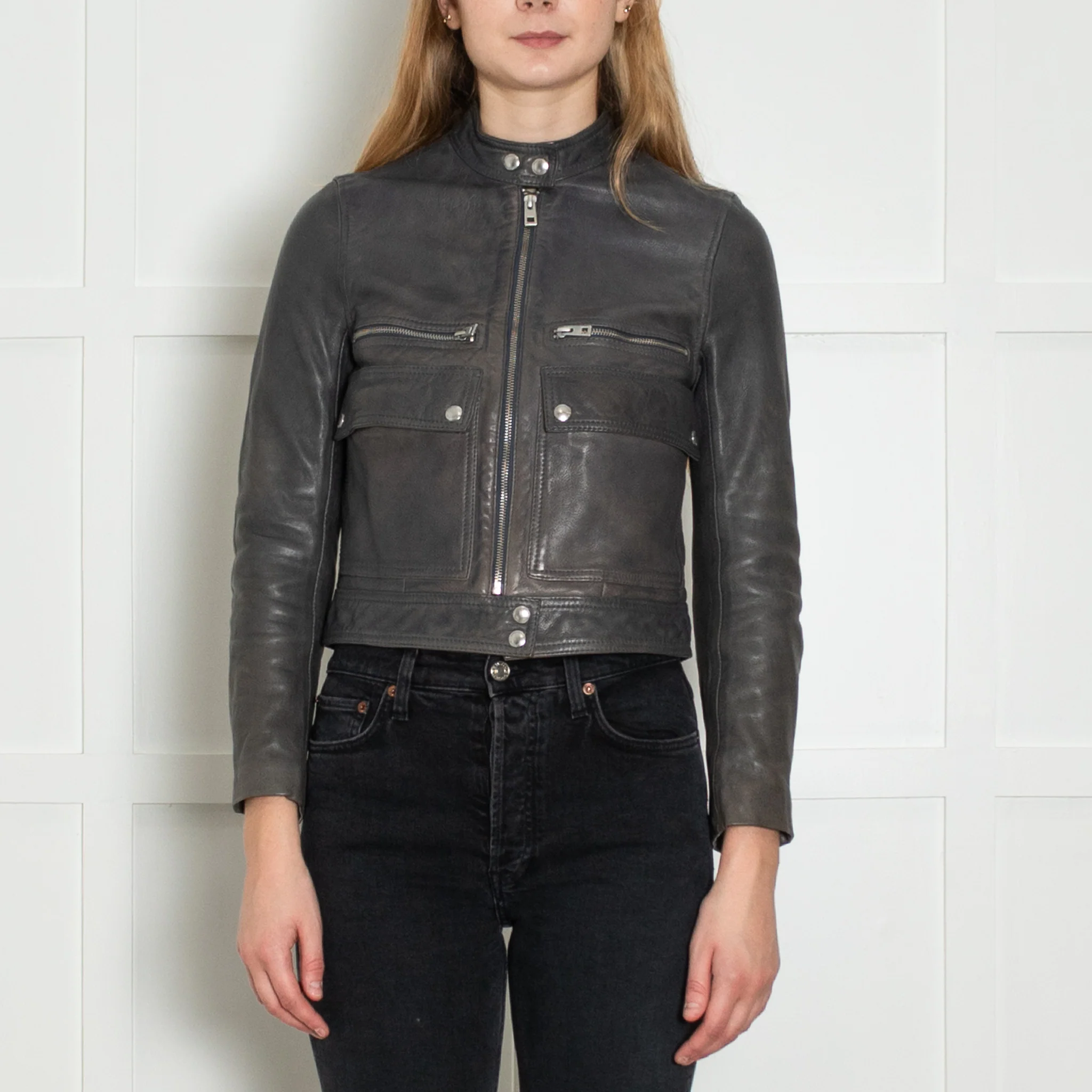 Zadig & Voltaire Grey Leather Jacket - Image 2