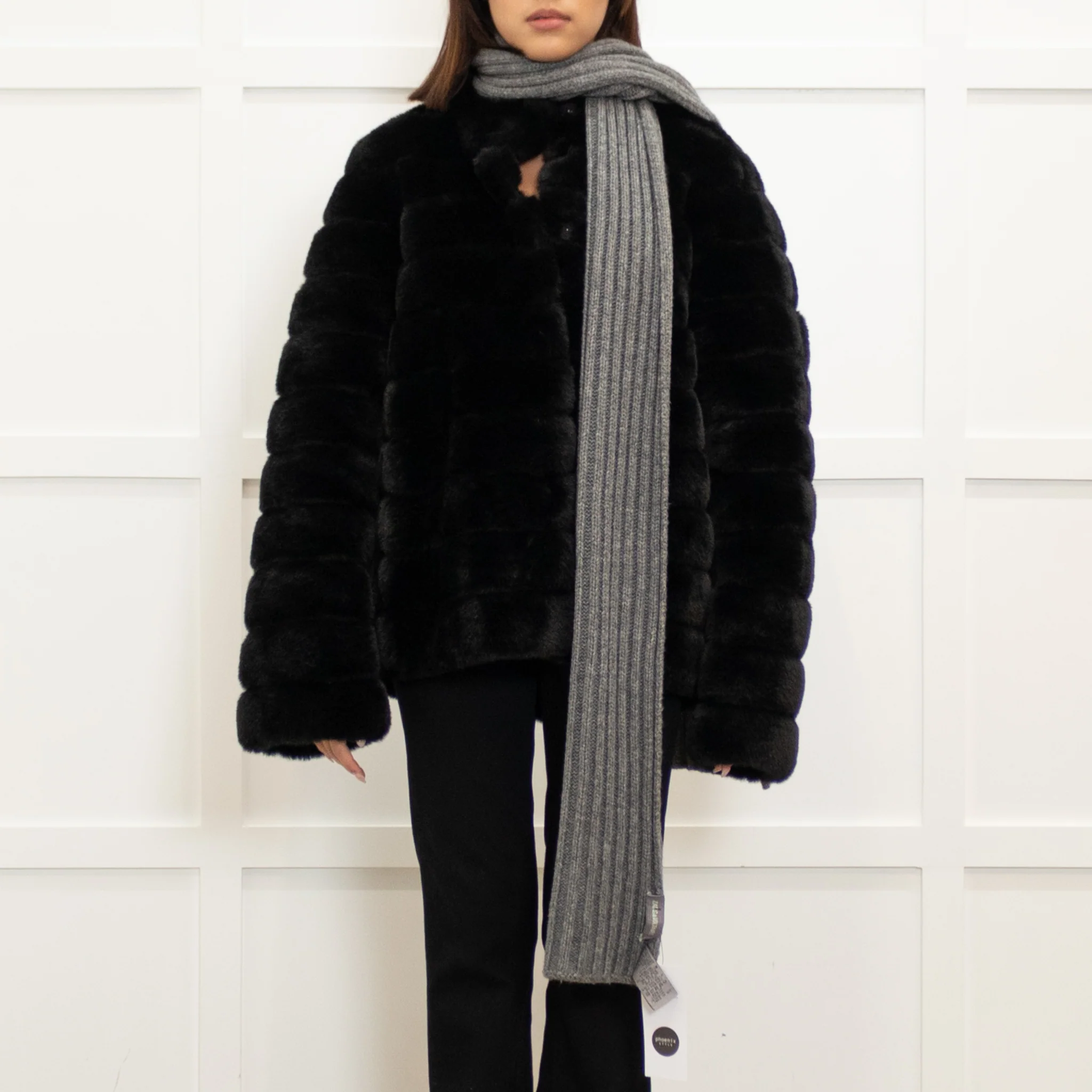 Zadig & Voltaire Grey Ribbed Wool Blend Scarf - Image 2