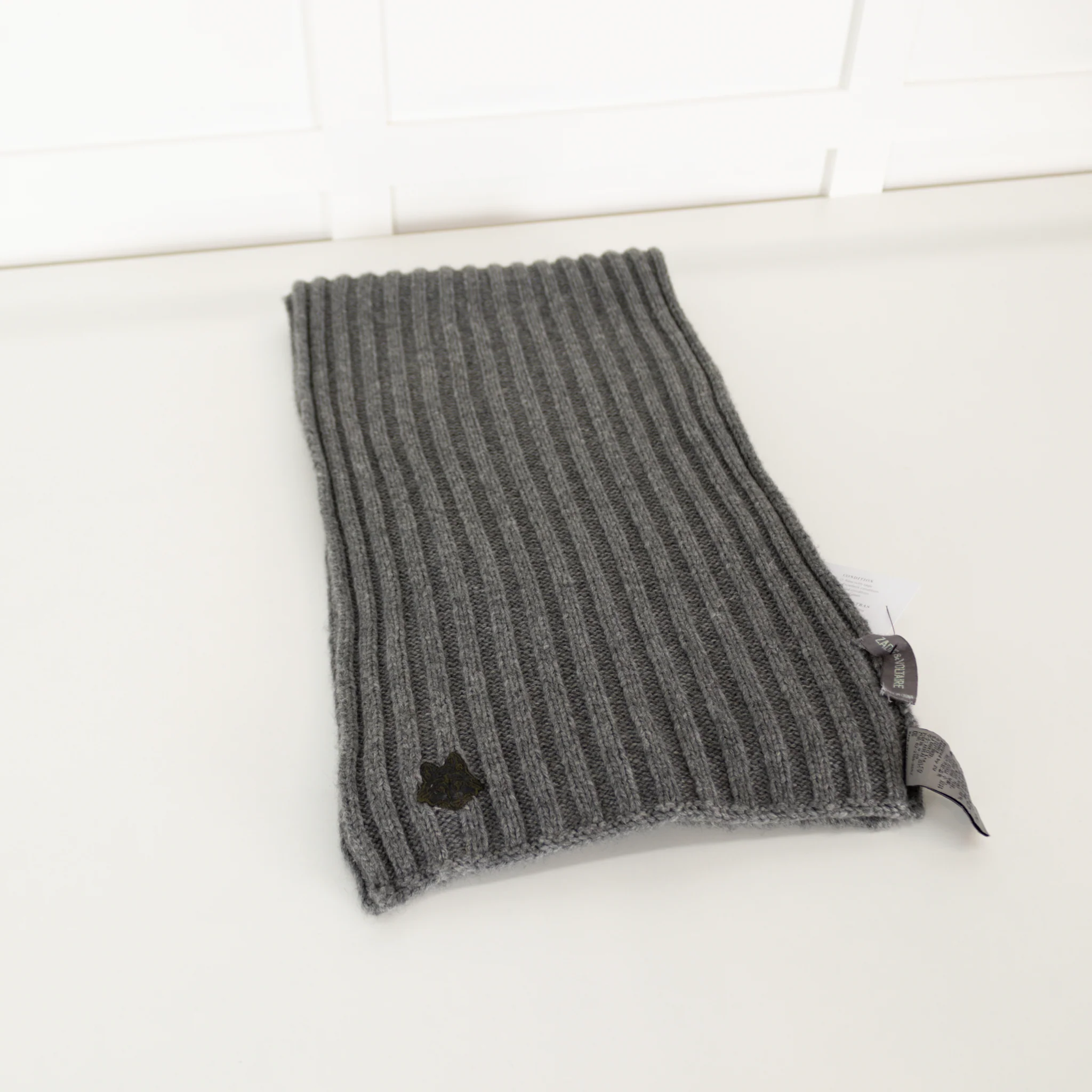 Zadig & Voltaire Grey Ribbed Wool Blend Scarf - Image 6
