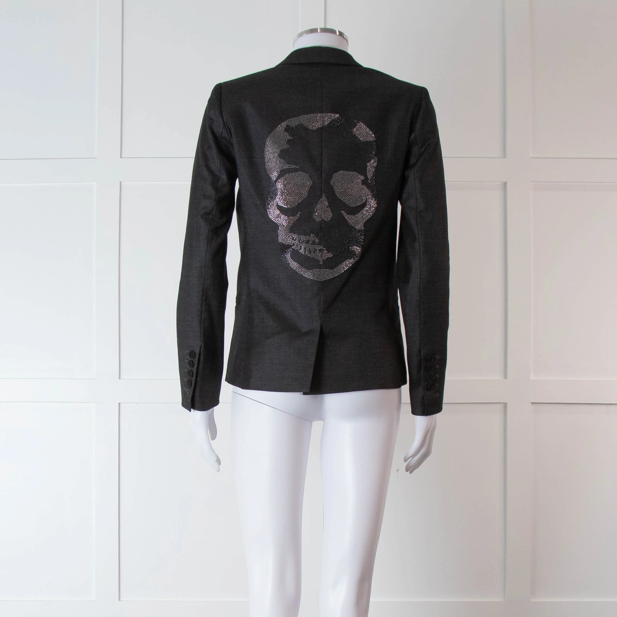 Zadig & Voltaire Grey Skull Diamante Back Blazer Jacket - Image 5