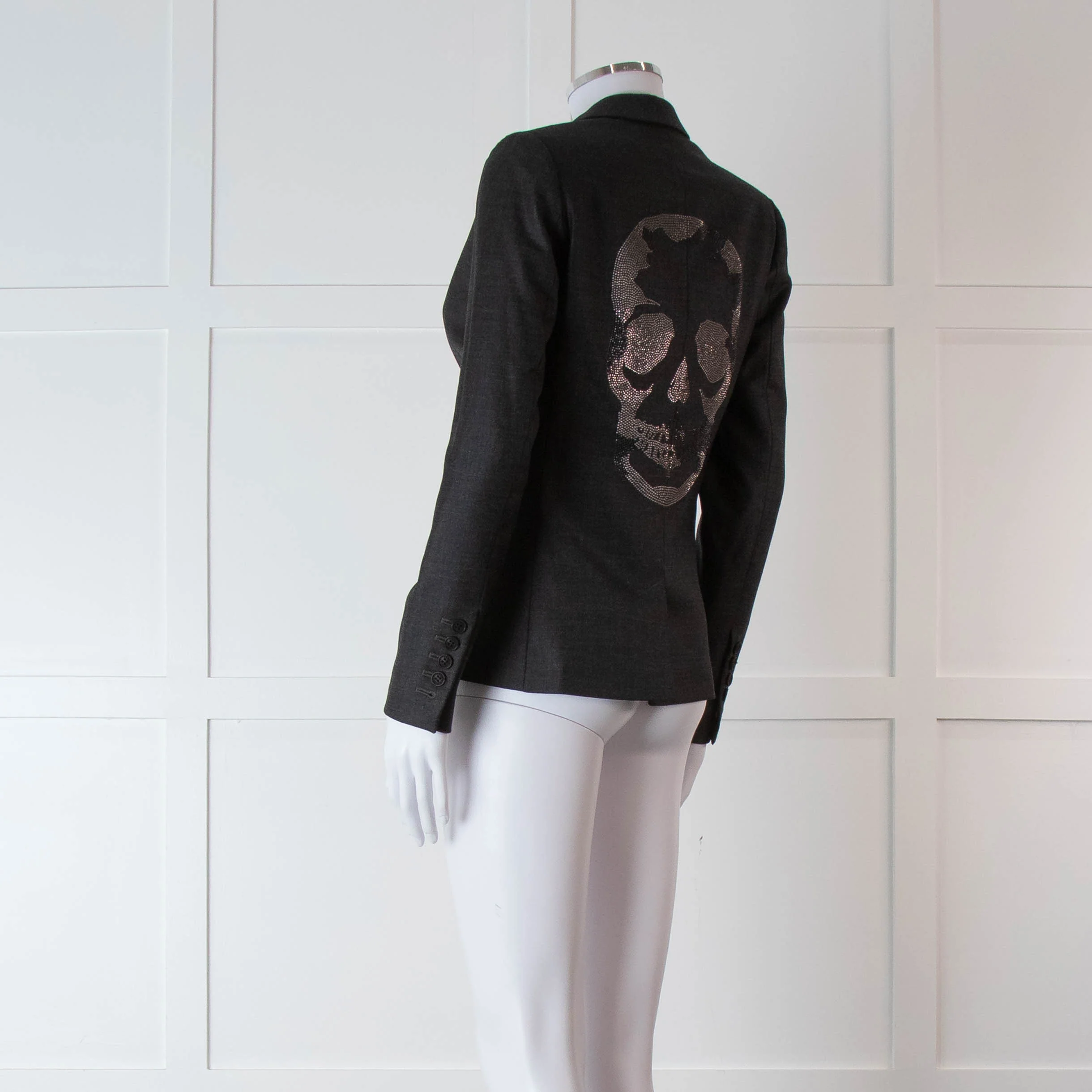 Zadig & Voltaire Grey Skull Diamante Back Blazer Jacket - Image 6