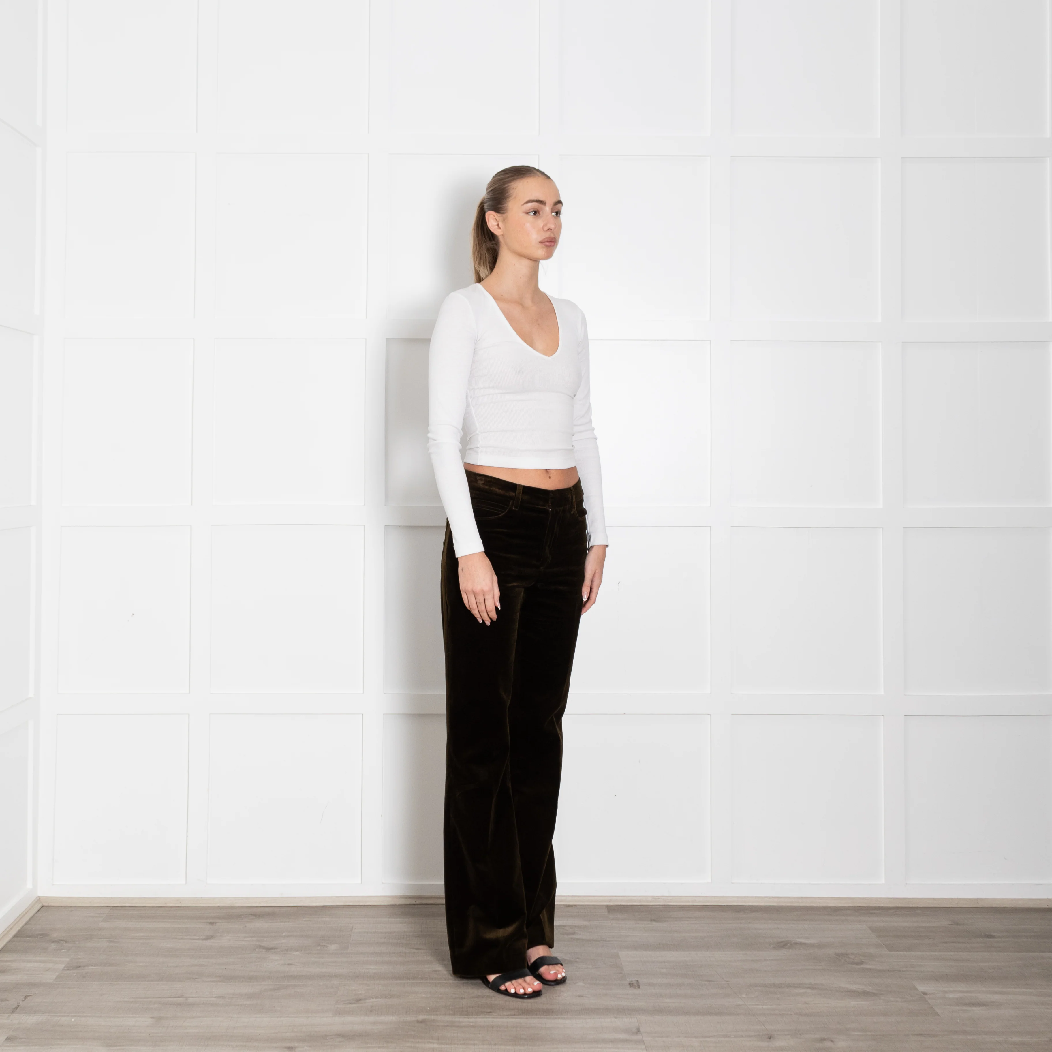 Zadig & Voltaire Preloved  Khaki Green Velvet Trousers - Image 7